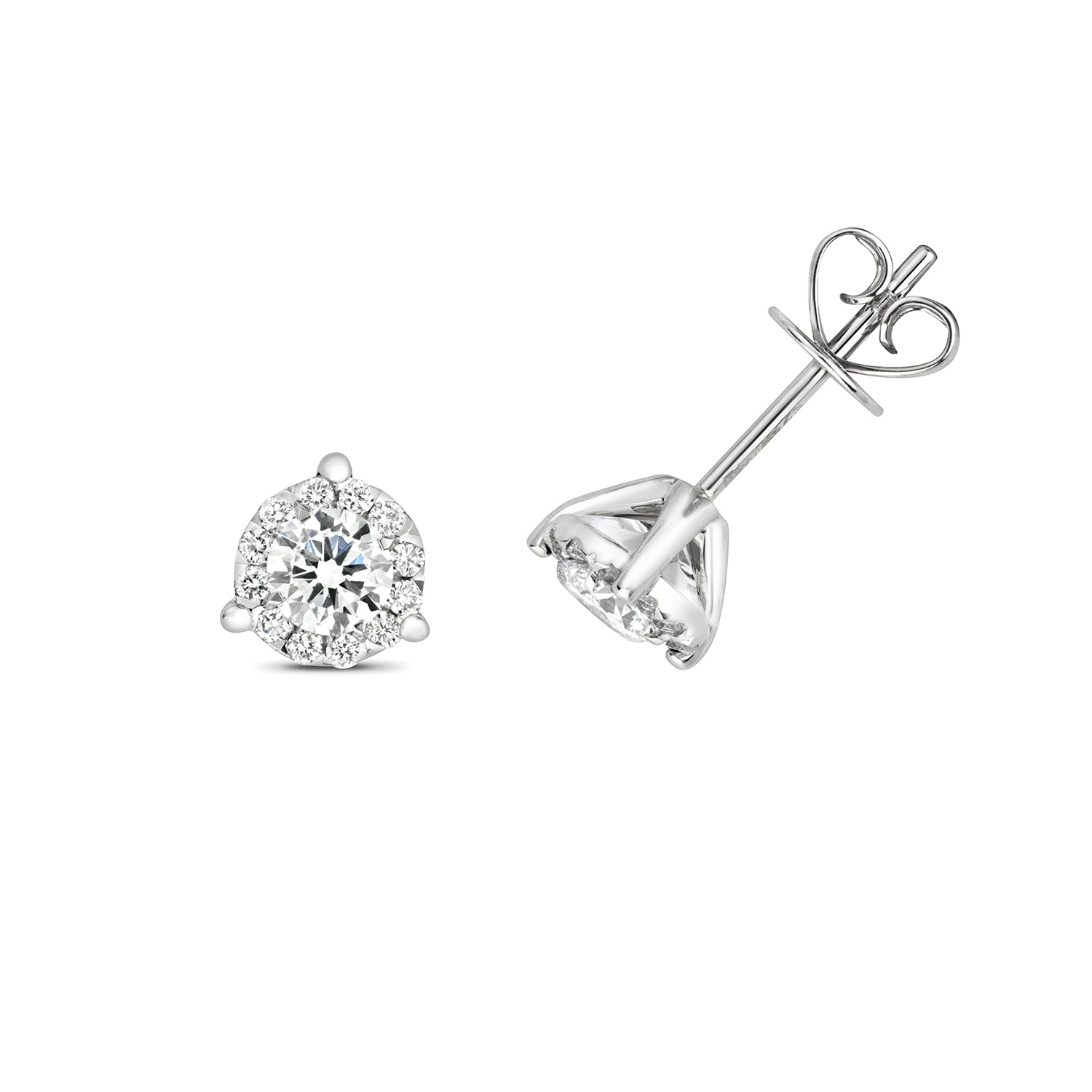 18K Gold and Diamond 3-Claw Illusion Stud Earring