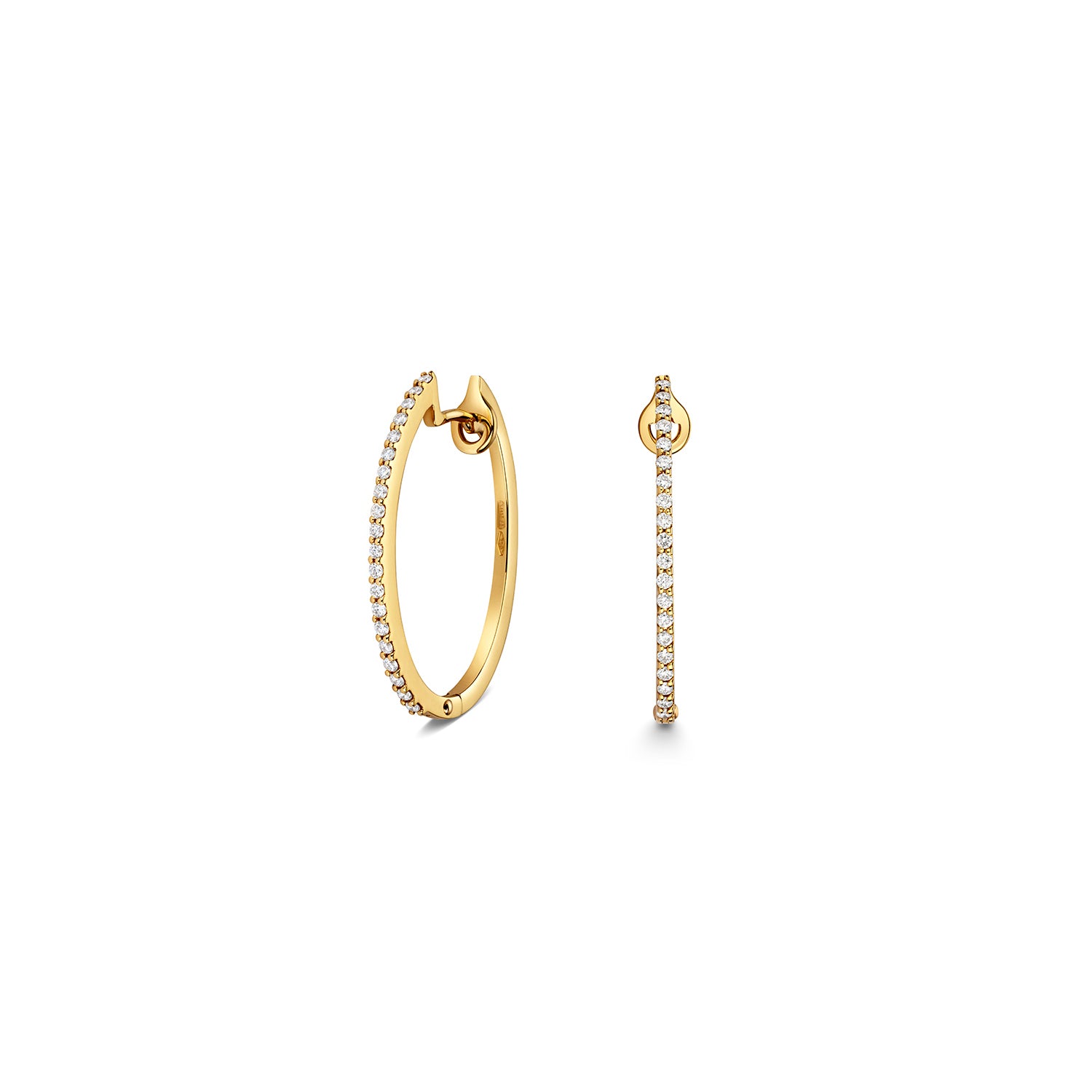 18K Gold and Diamond Oval Hoop Earrings