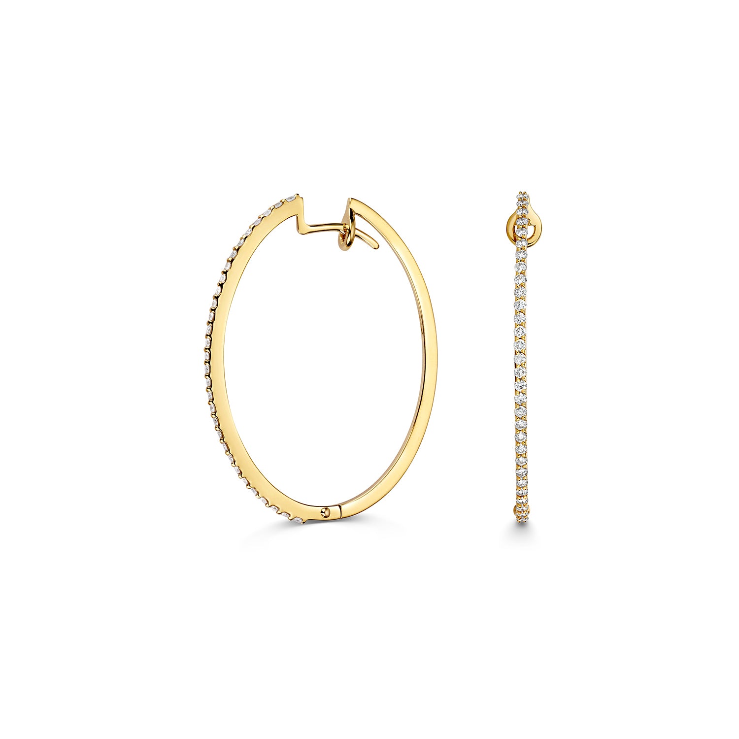 18K Gold and Diamond Oval Hoop Earrings