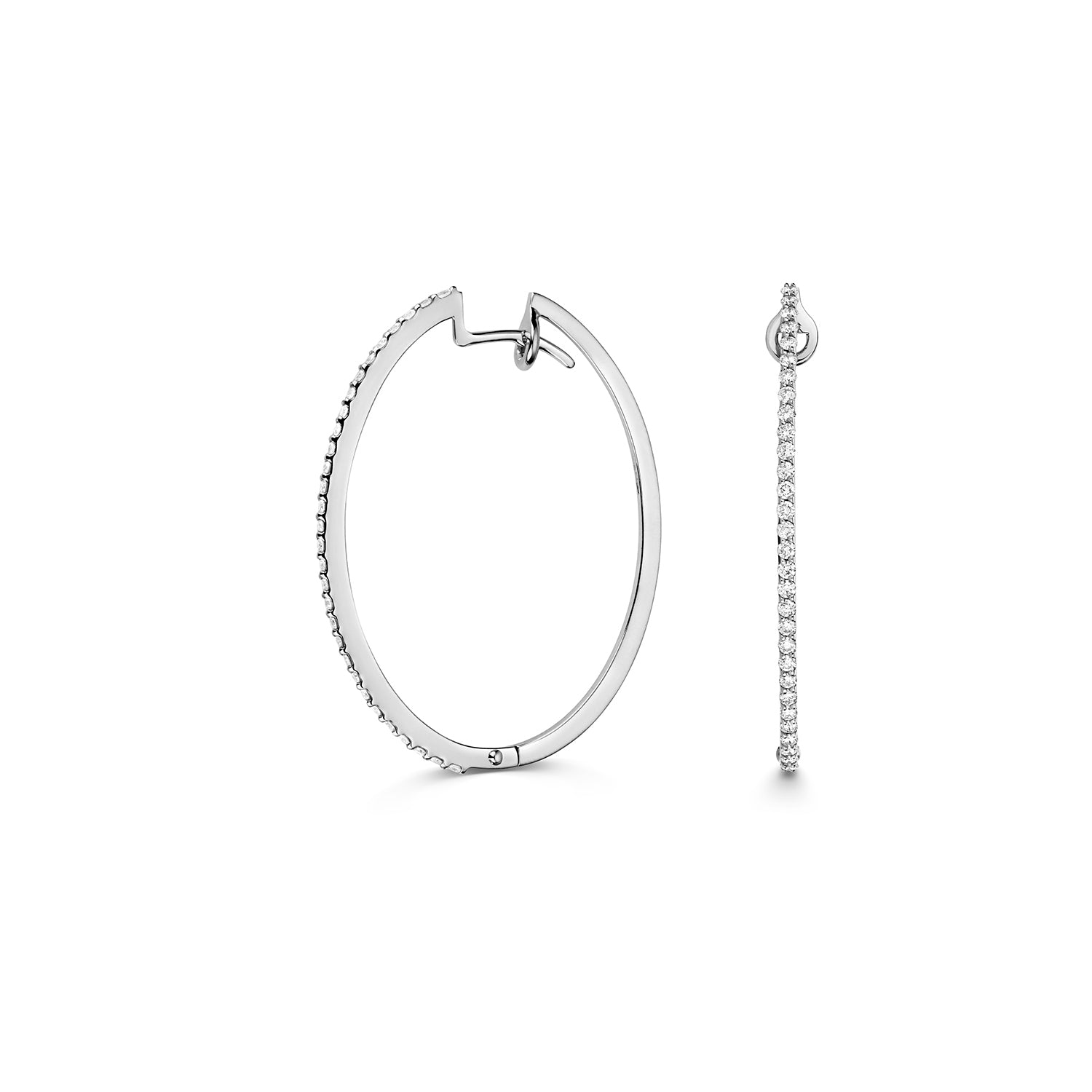 18K Gold and Diamond Oval Hoop Earrings