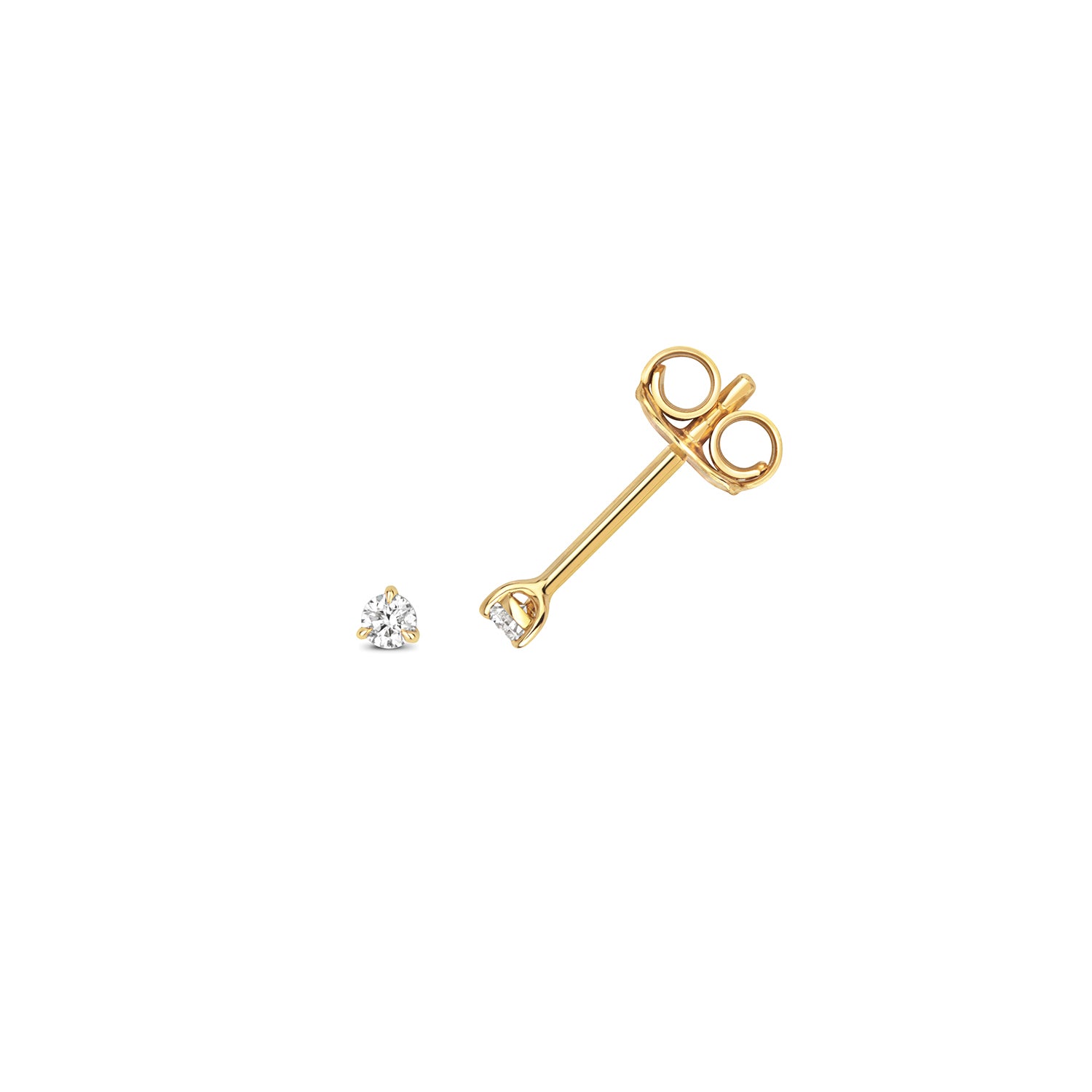 18K Gold and Diamond 3-Claw Solitaire Stud Earring