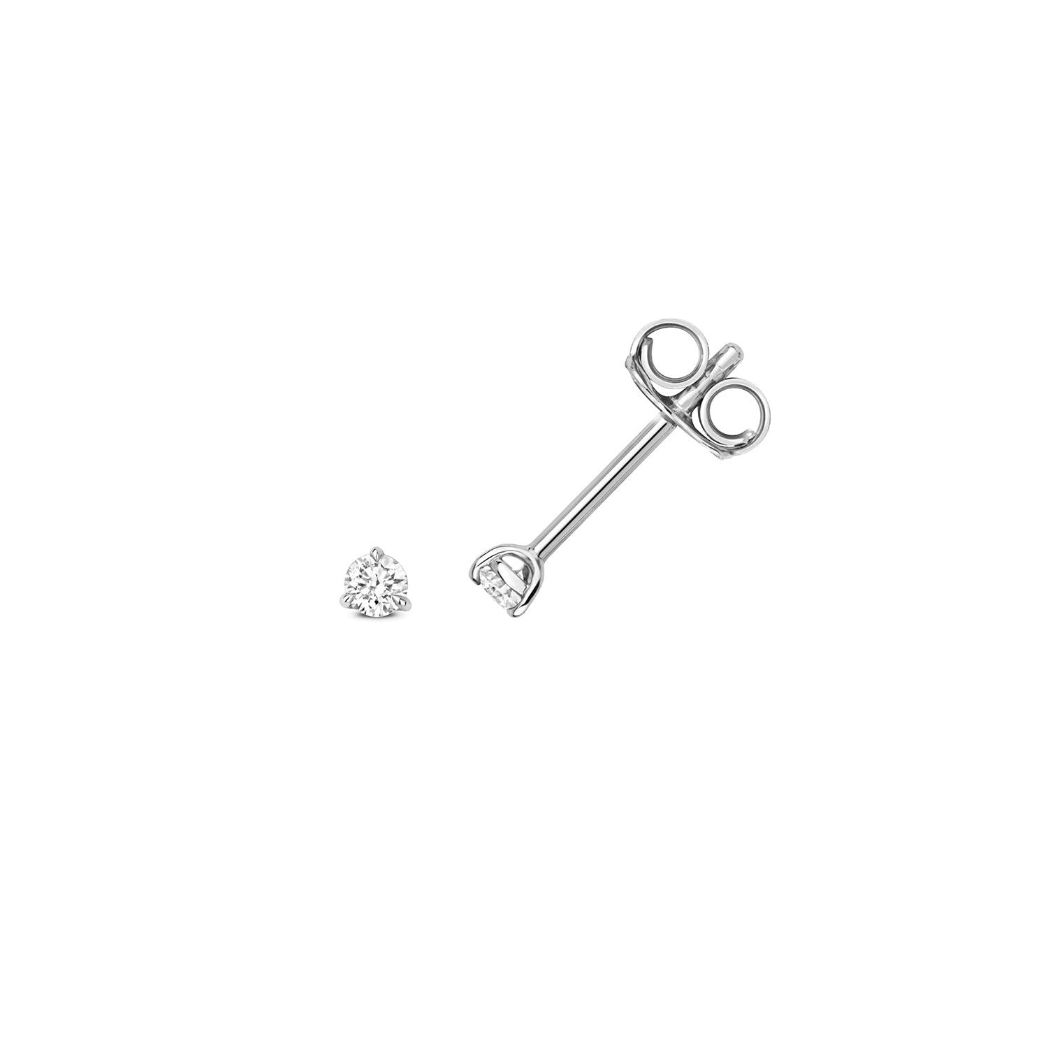 18K Gold and Diamond 3-Claw Solitaire Stud Earring