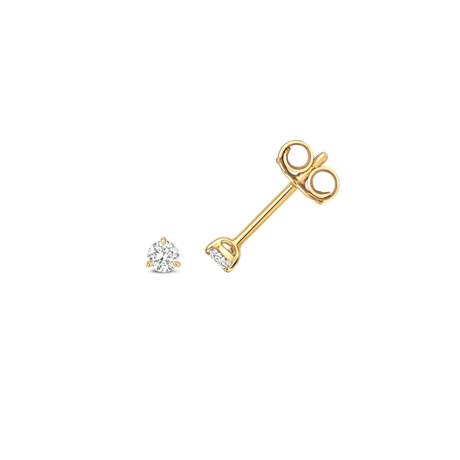 18K Gold and Diamond 3-Claw Solitaire Stud Earring