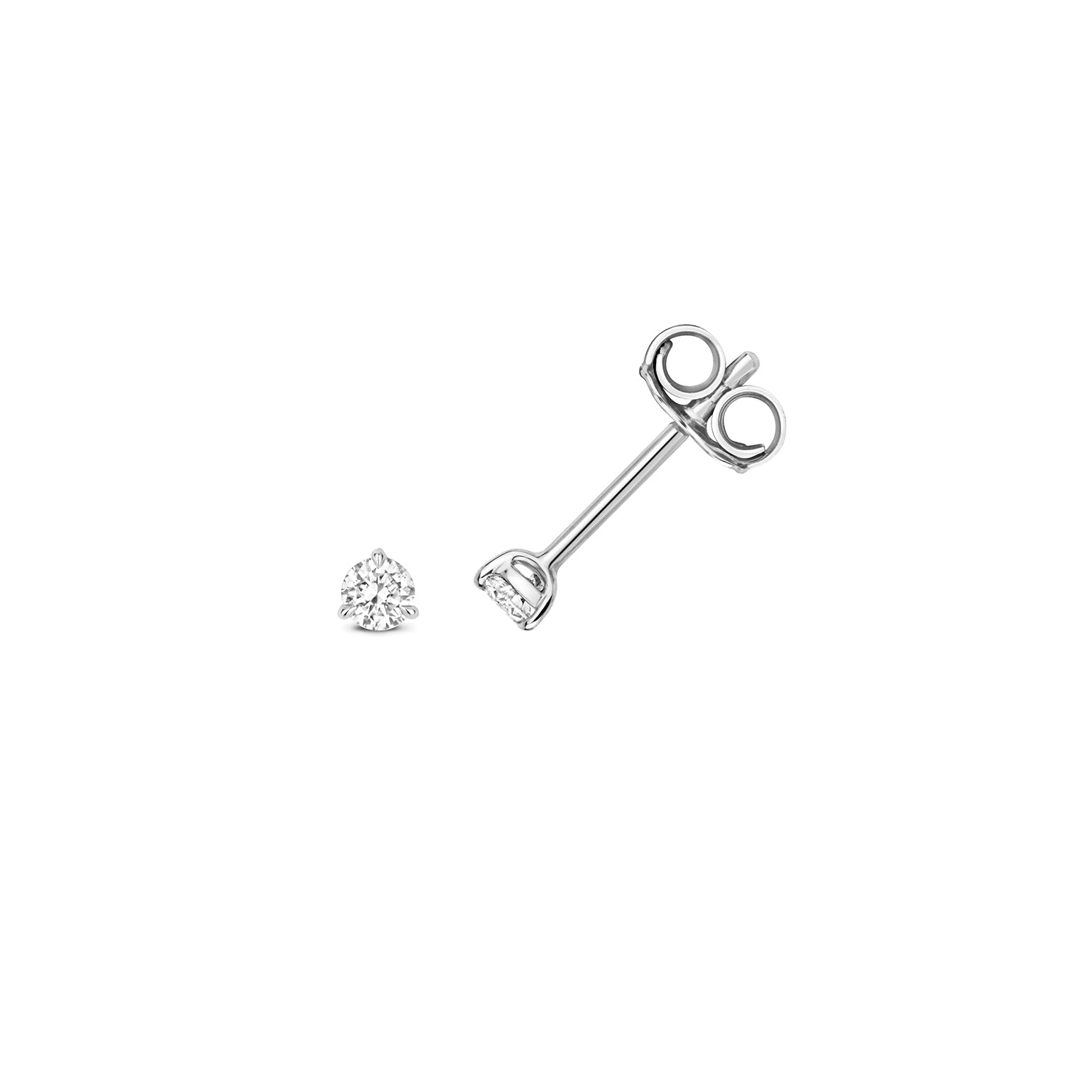18K Gold and Diamond 3-Claw Solitaire Stud Earring