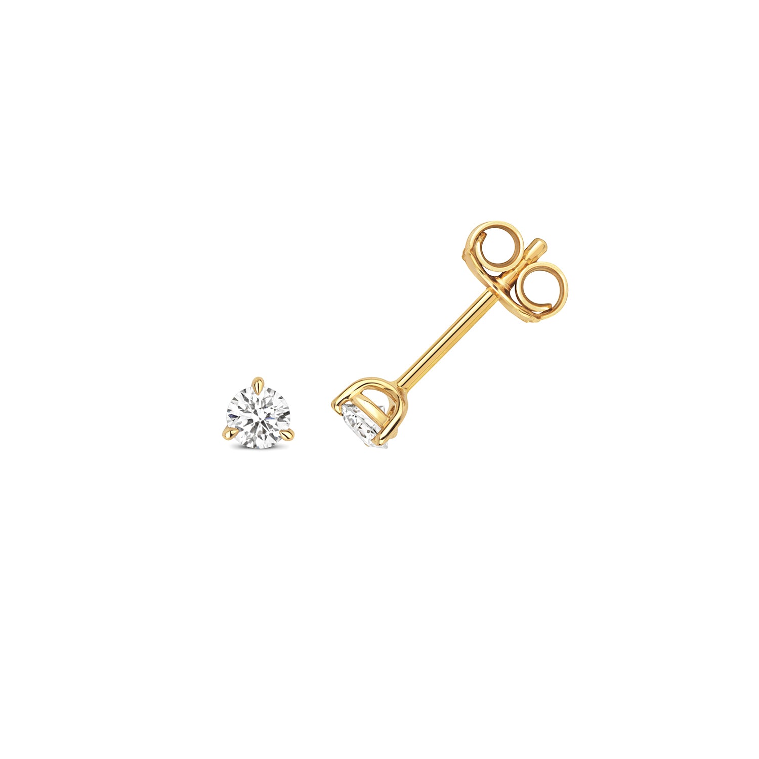 18K Gold and Diamond 3-Claw Solitaire Stud Earring