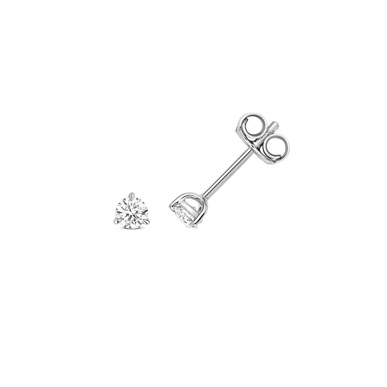 18K Gold and Diamond 3-Claw Solitaire Stud Earring