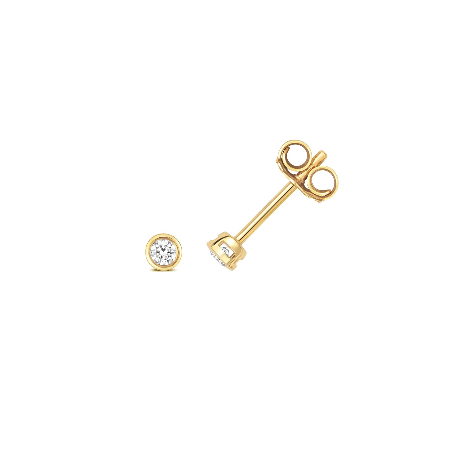 18K Gold and Diamond Rubover Round Stud Earring