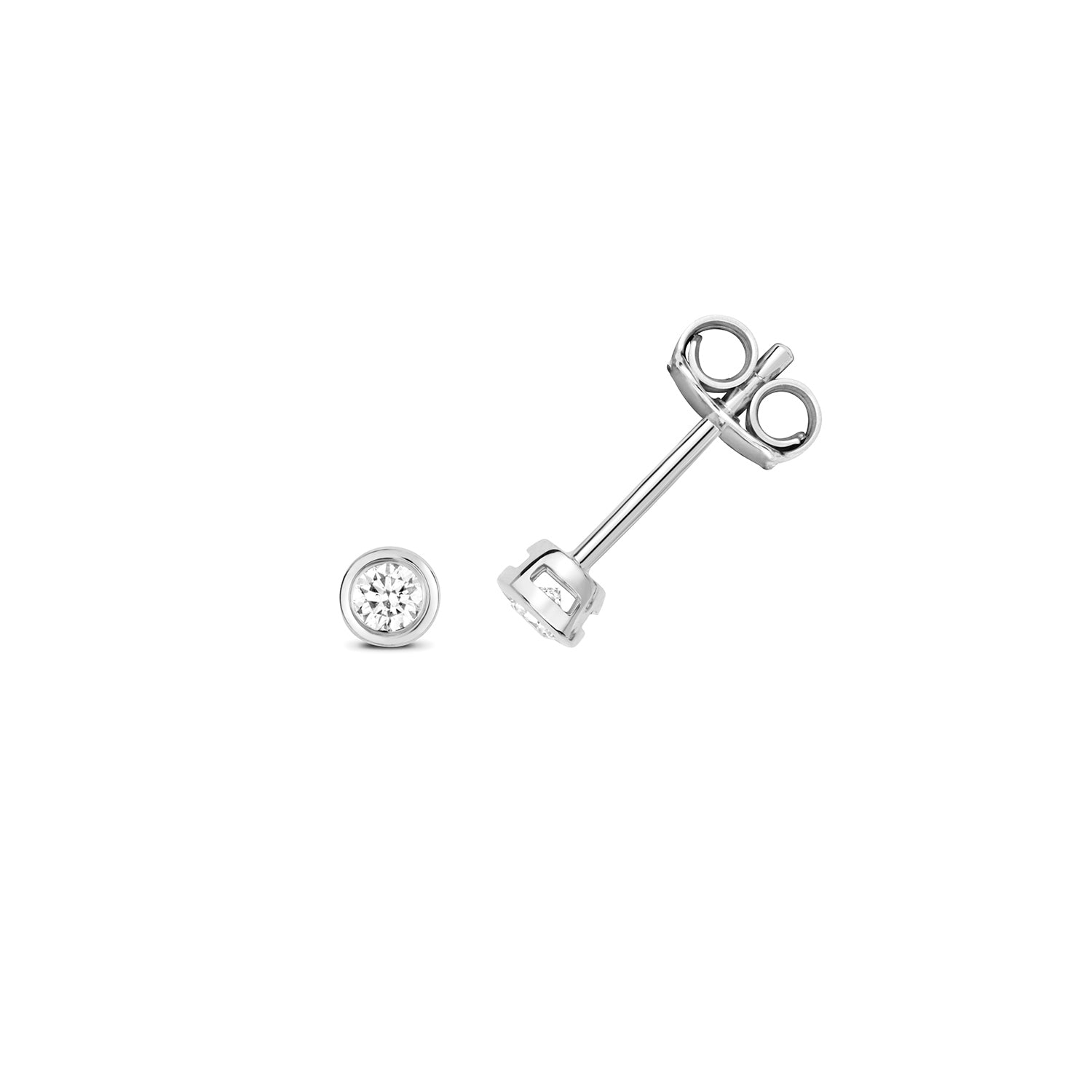 18K Gold and Diamond Rubover Round Stud Earring