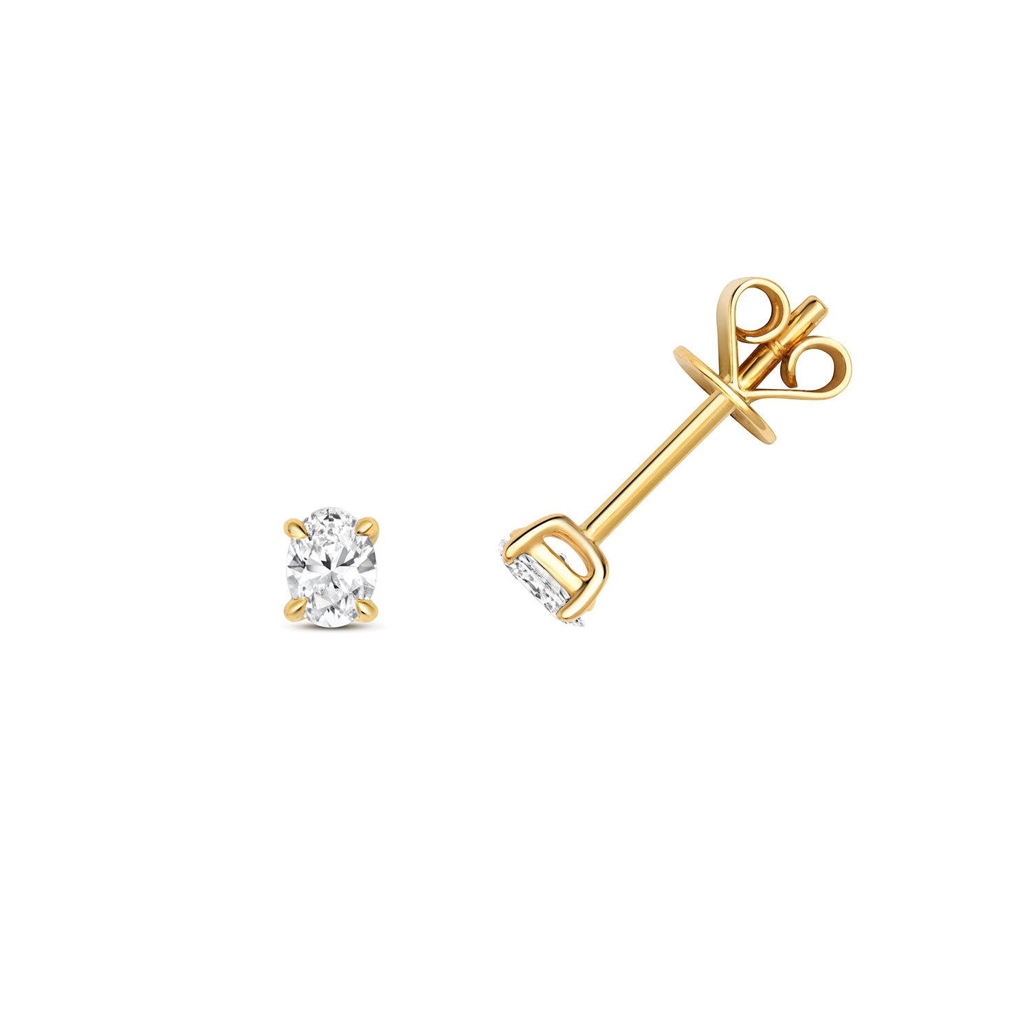 18K Gold and Diamond Oval Solitaire Stud Earring