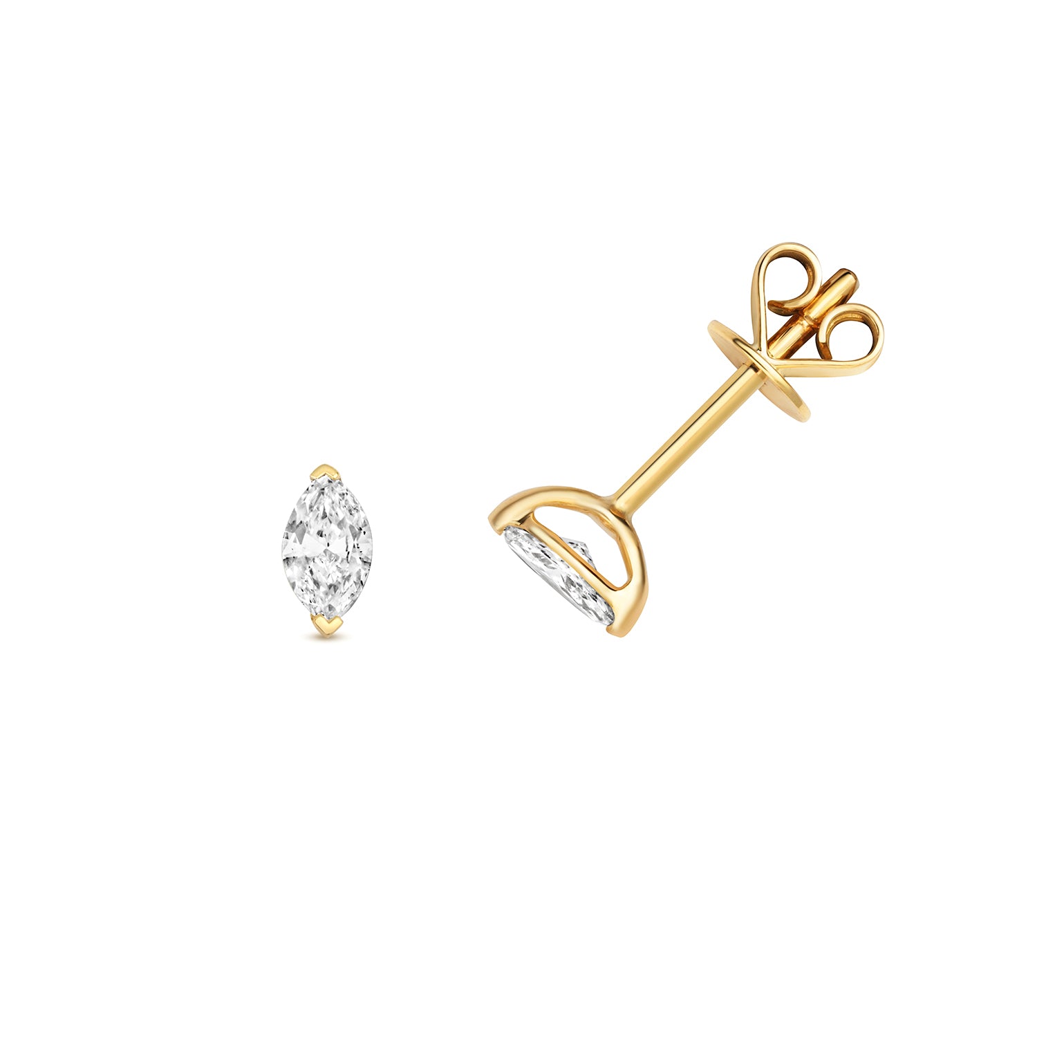 18K Gold and Diamond Marquise Solitaire Stud Earring