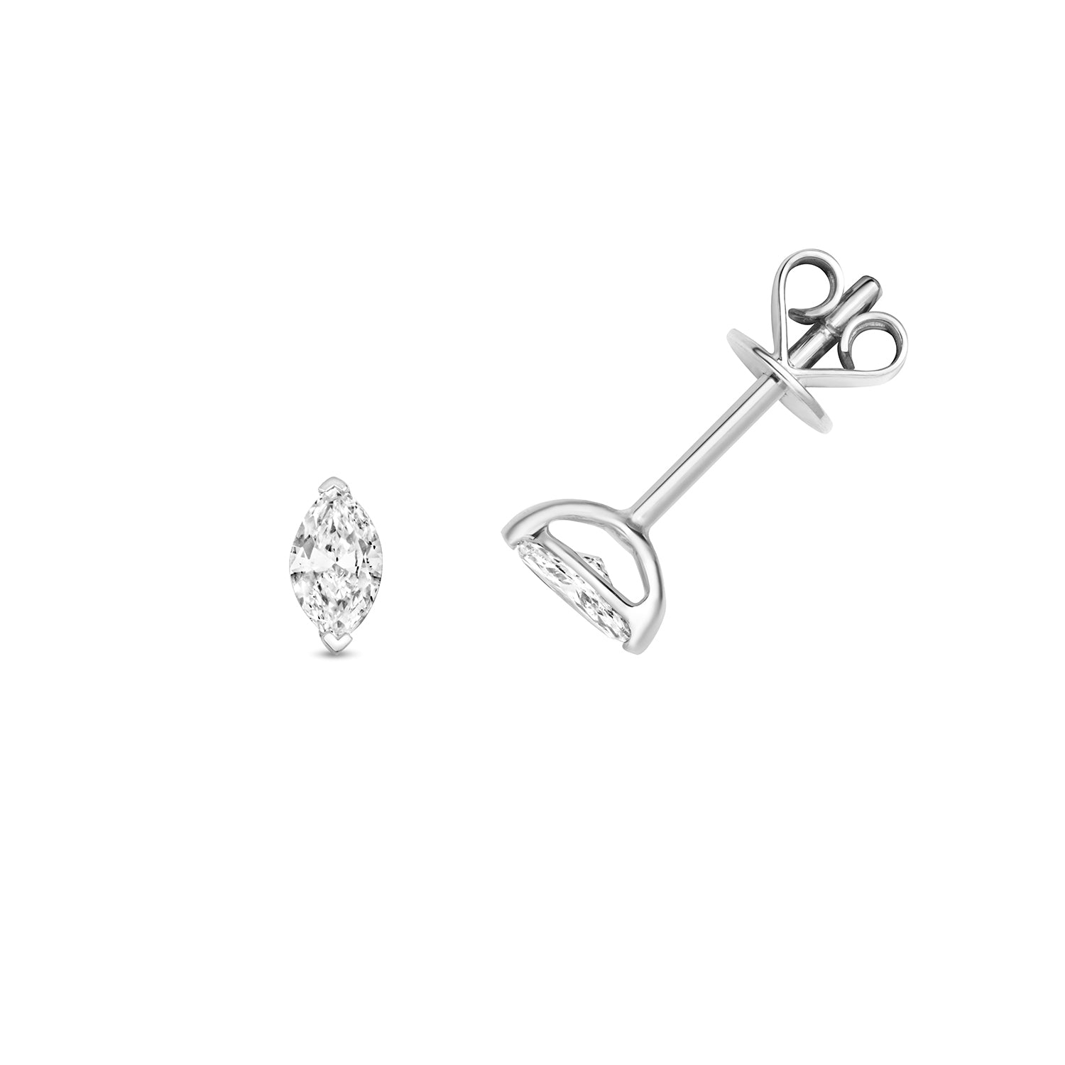 18K Gold and Diamond Marquise Solitaire Stud Earring