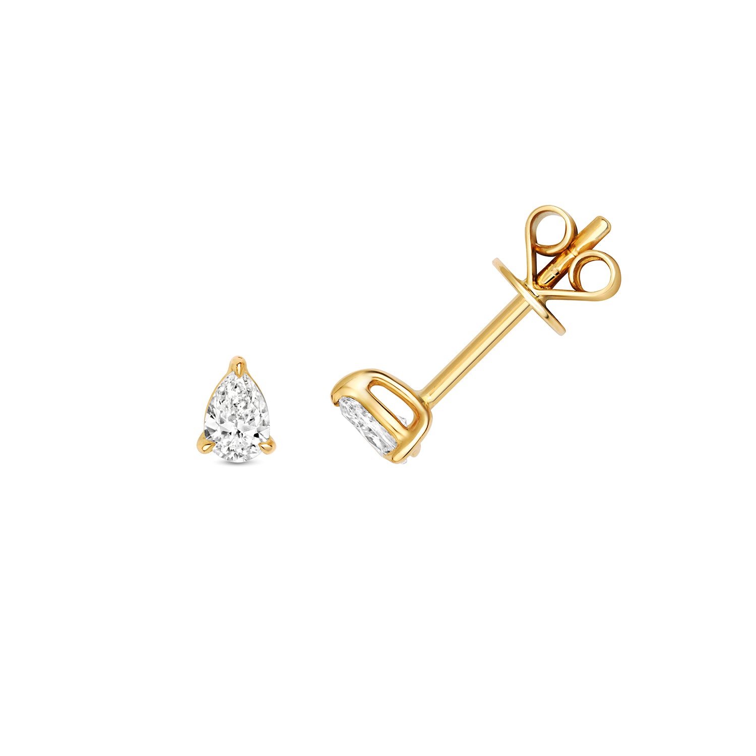 18K Gold and Diamond Pear Solitaire Stud Earring