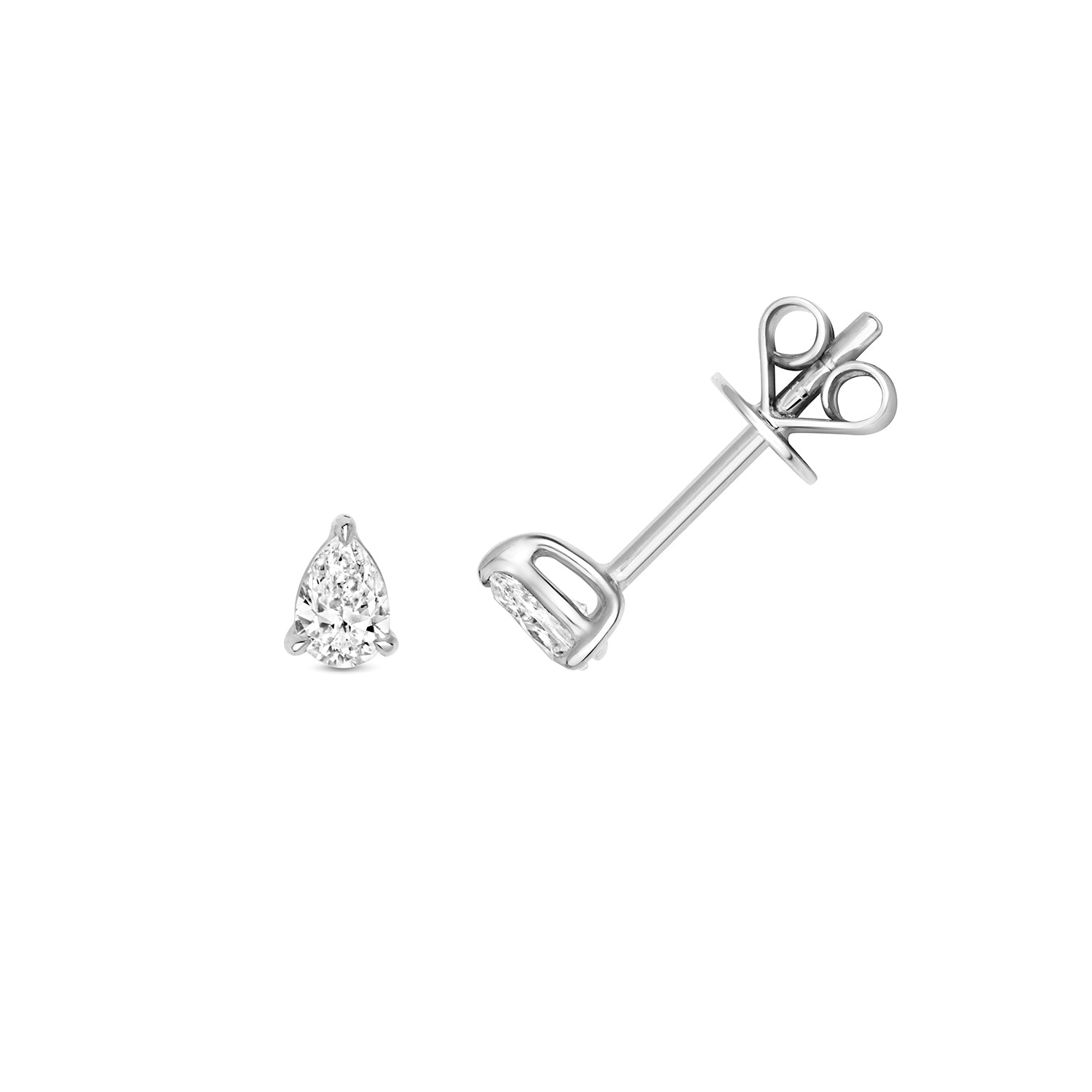 18K Gold and Diamond Pear Solitaire Stud Earring