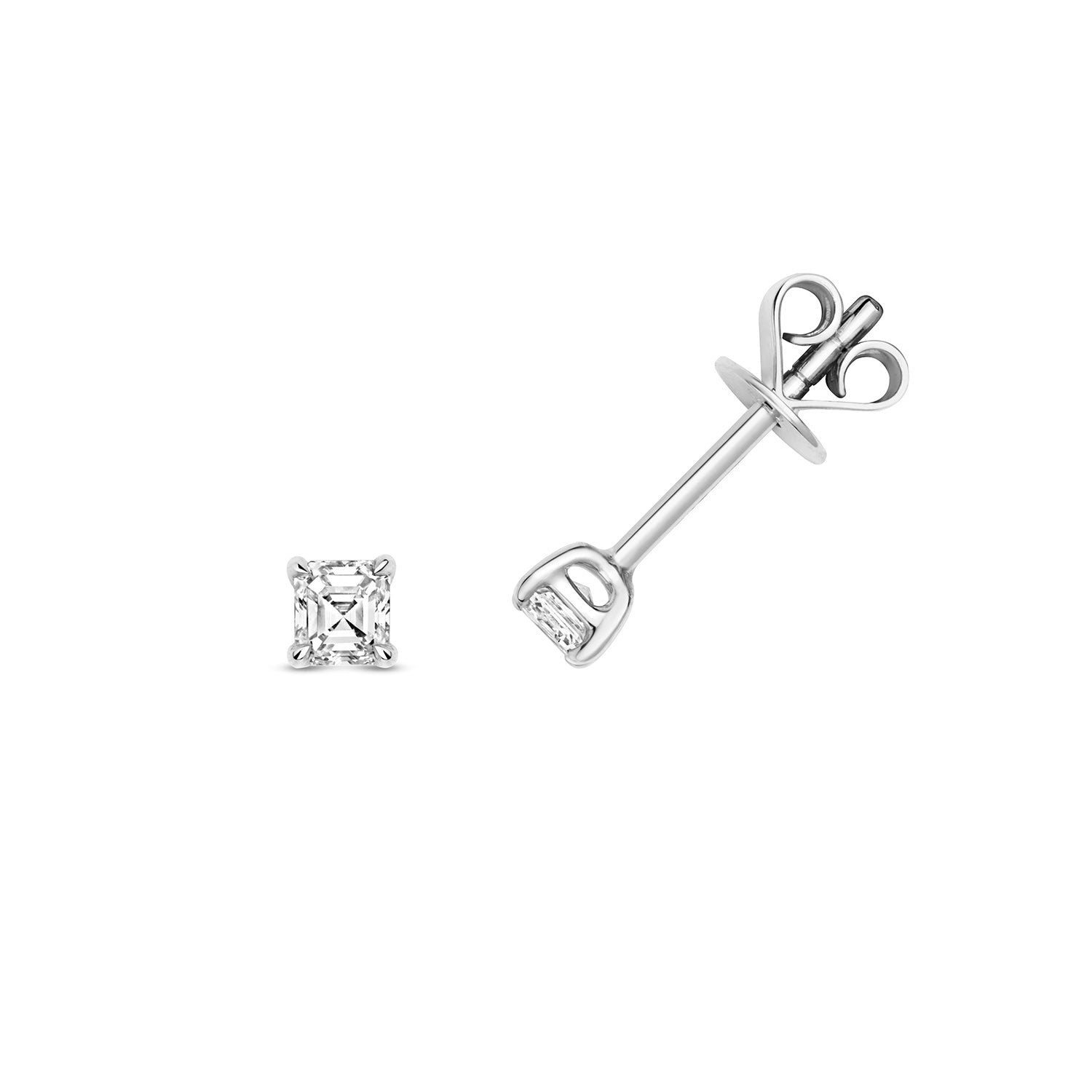 18K Gold and Diamond Asscher Solitaire Stud Earring