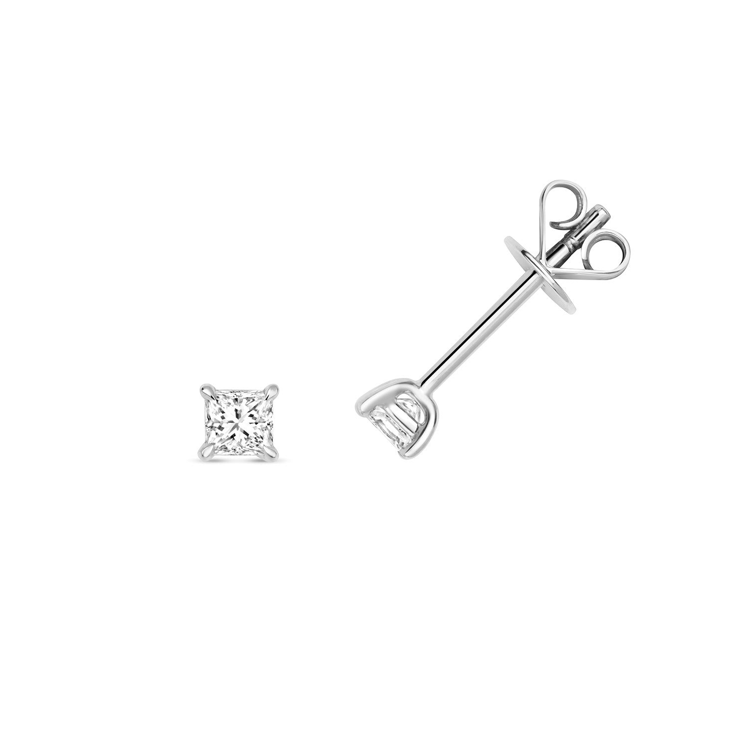 18K Gold and Diamond Princess Solitaire Stud Earring