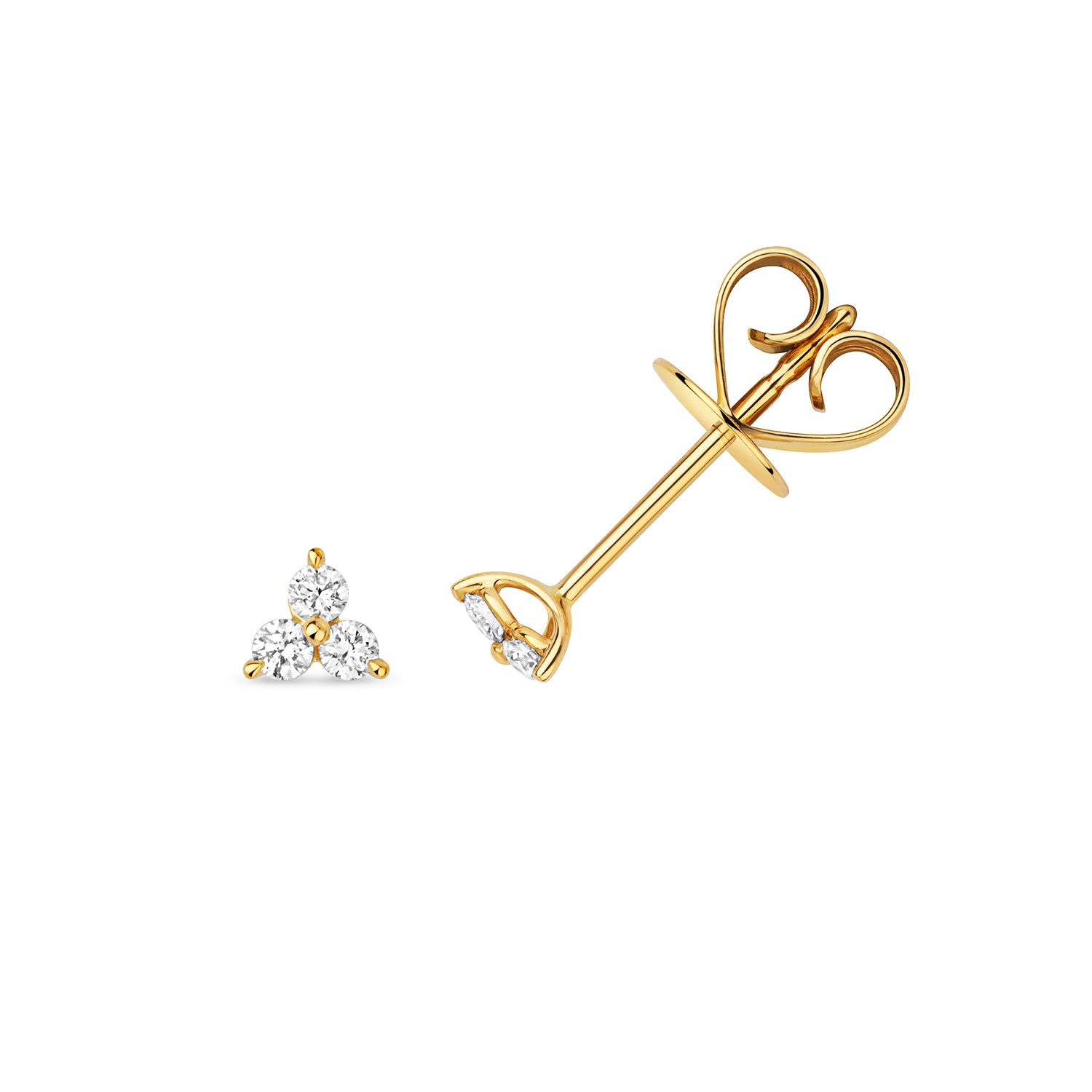18K Gold and Diamond 3-Stone Stud Earring