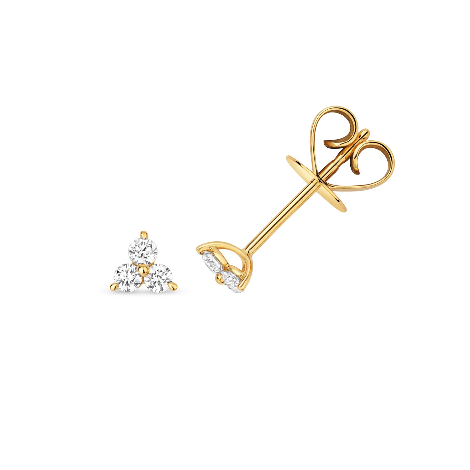 18K Gold and Diamond 3-Stone Stud Earring
