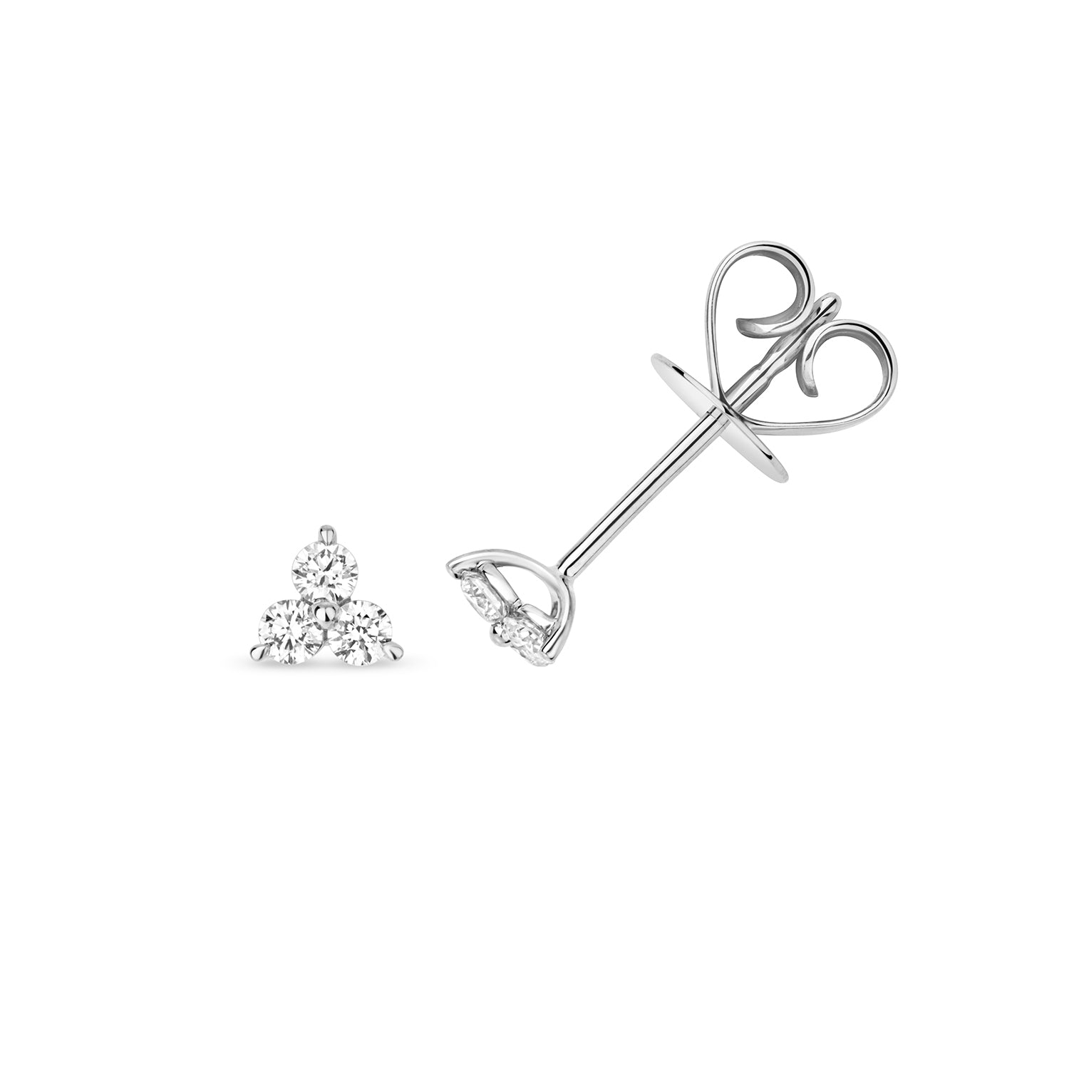18K Gold and Diamond 3-Stone Stud Earring