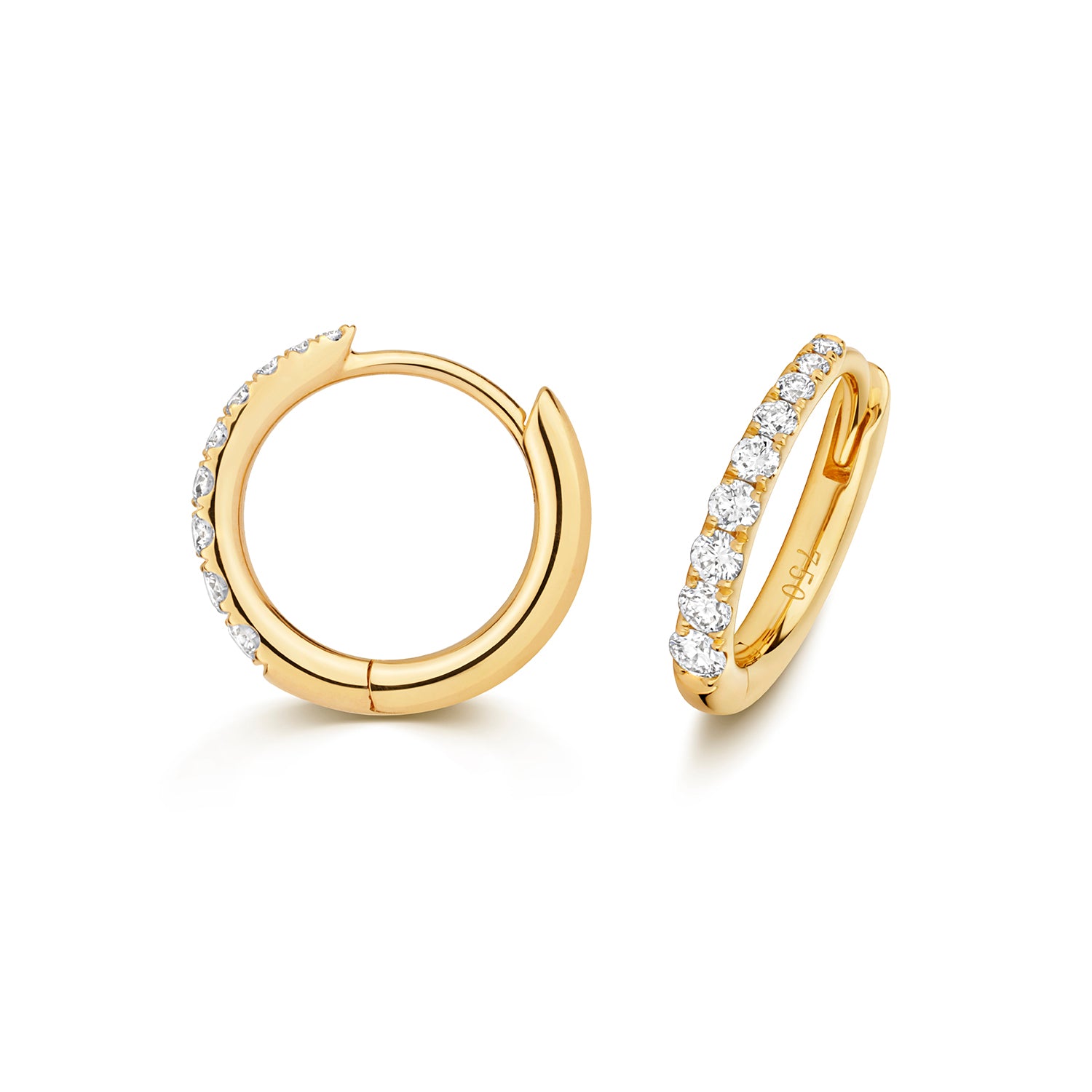 18K Gold and Diamond Tapered Huggie Earring