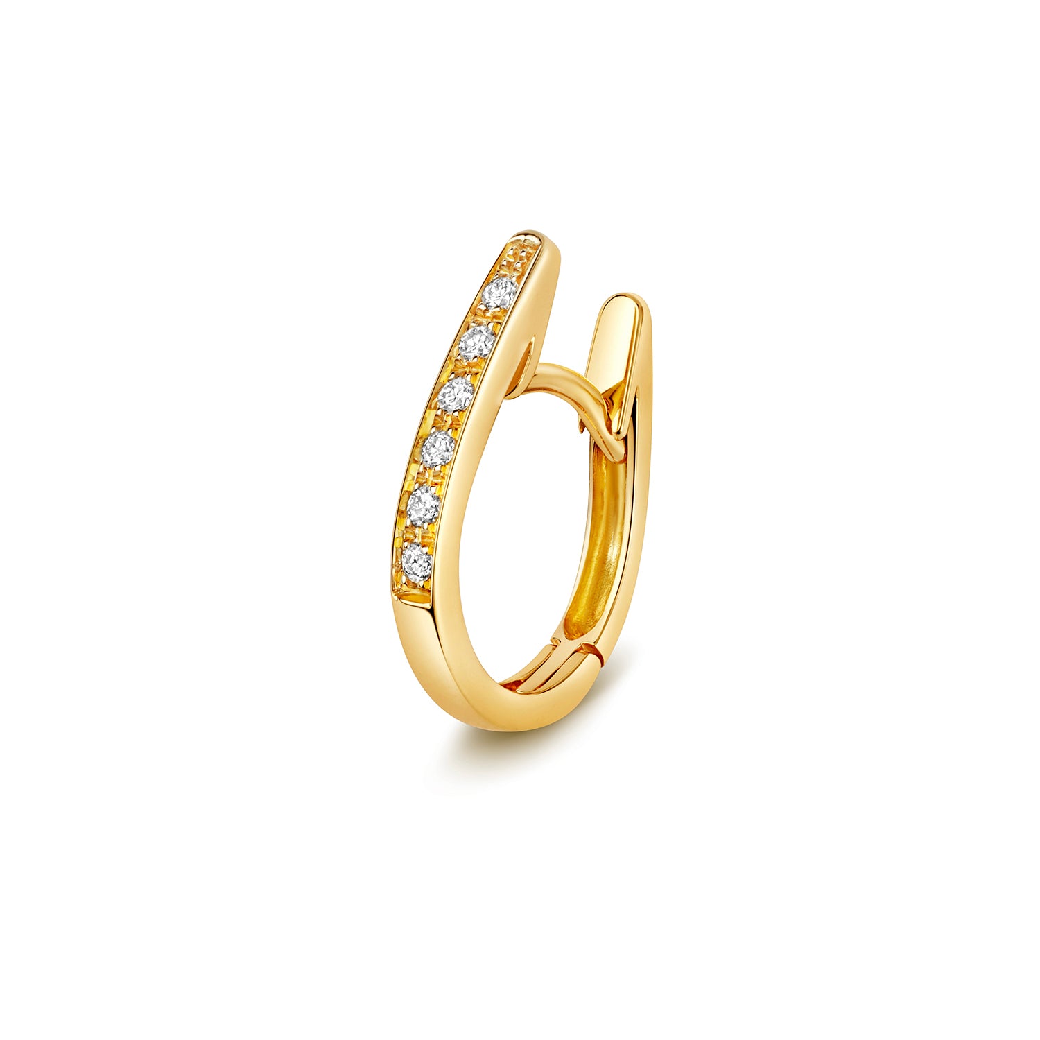 18K Gold and Diamond Oval Hoop Earring