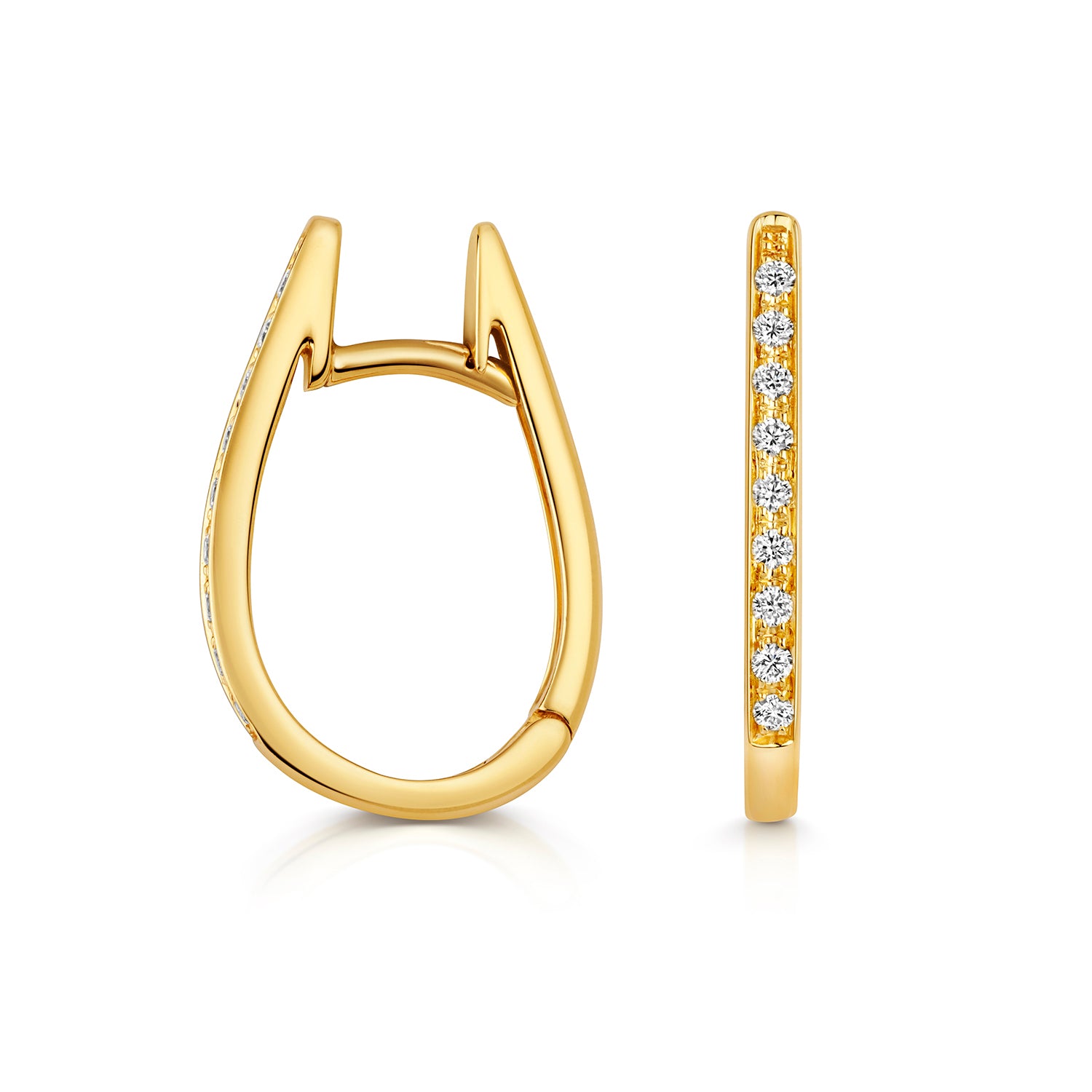 18K Gold and Diamond Oval Hoop Earring