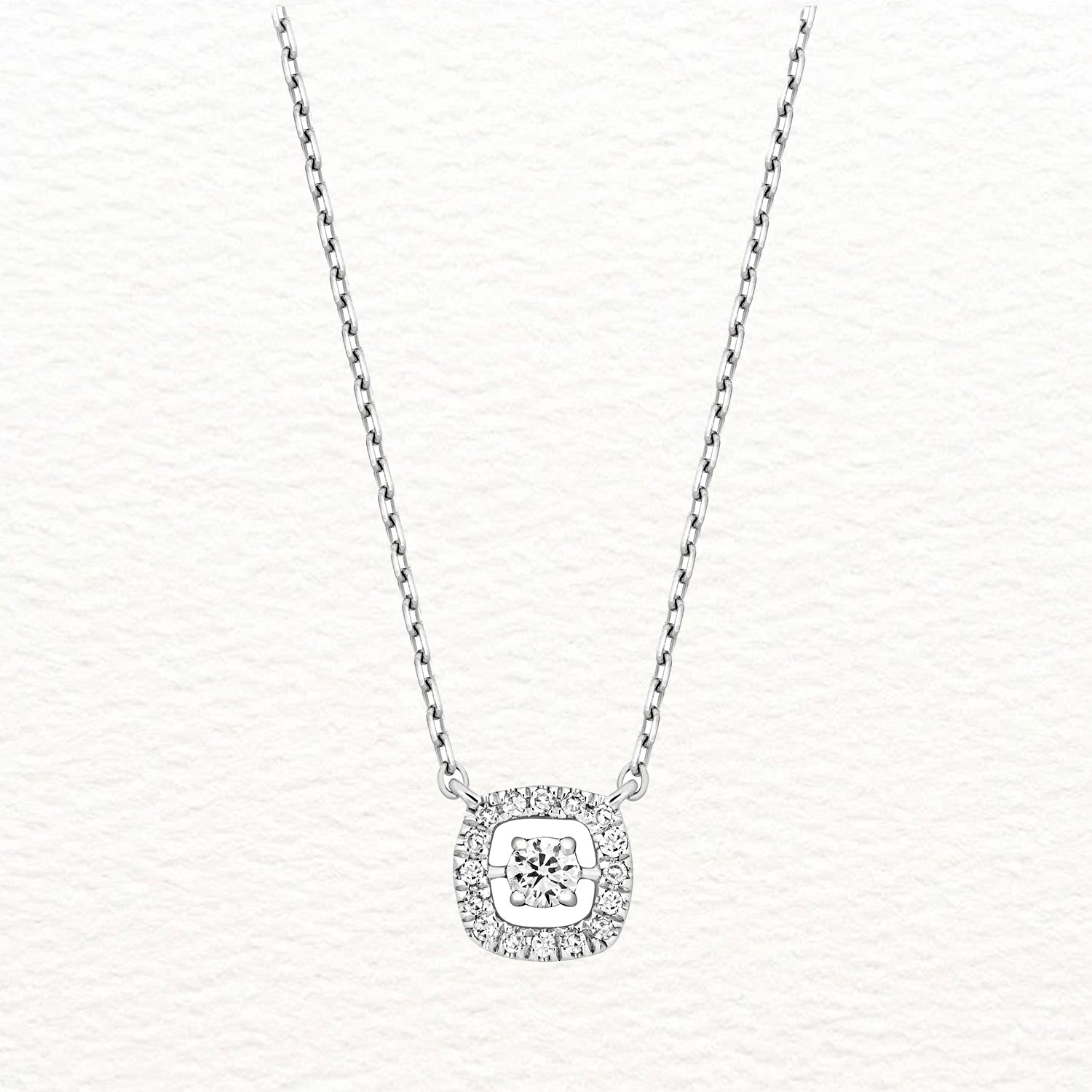 18K White Gold Halo-style Diamond Necklace