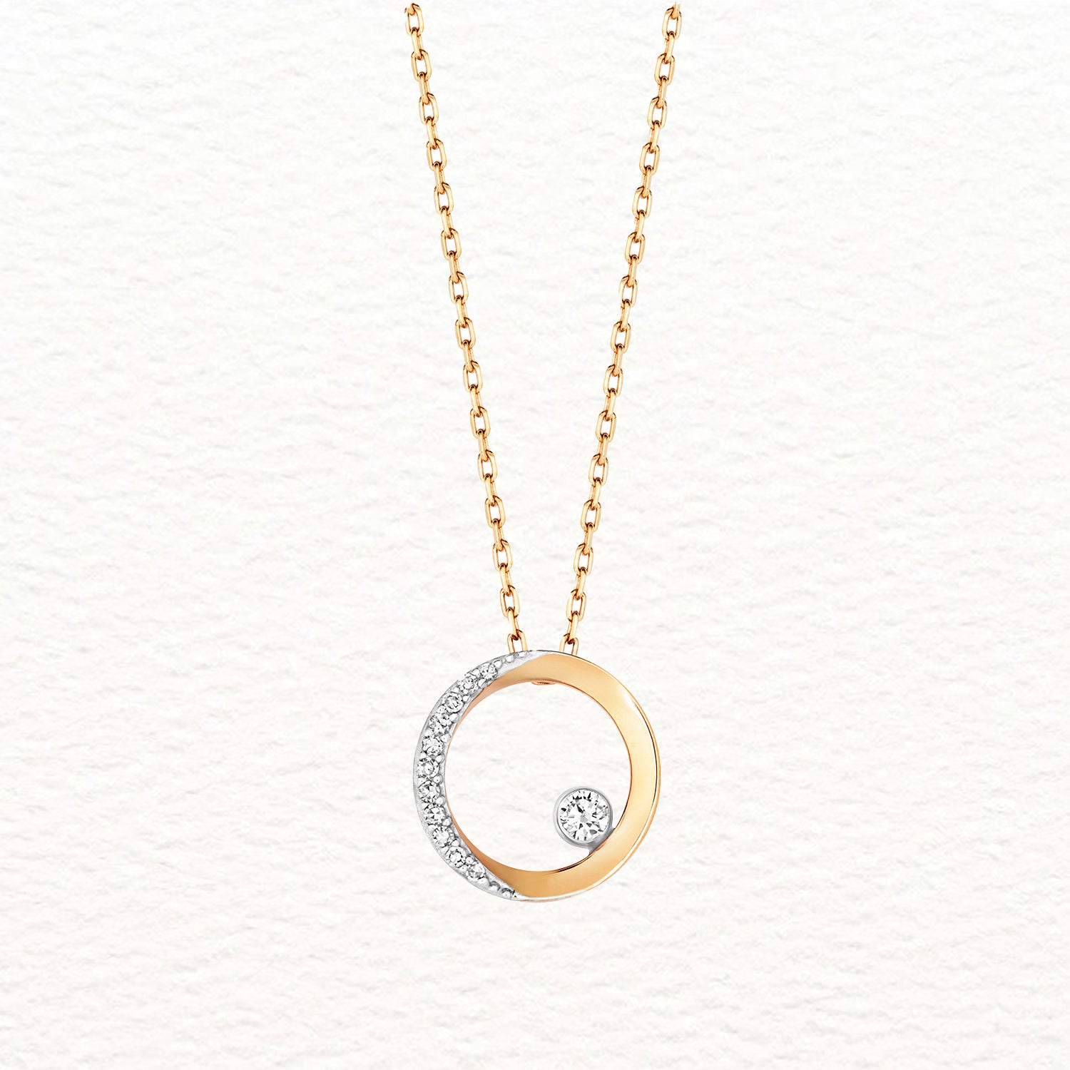 18K Gold and Diamond Circular Pendant Necklace