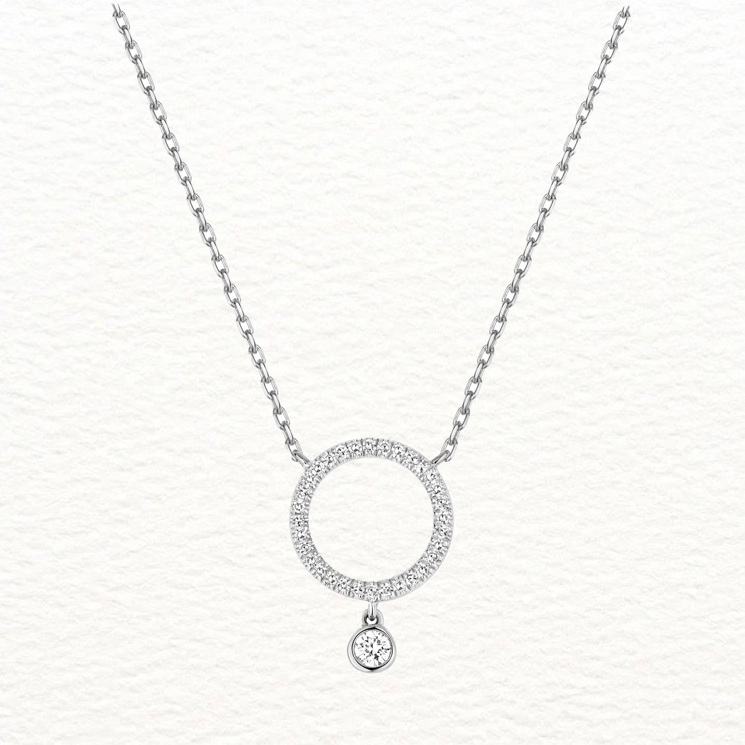 18K Gold Diamond Circle and Drop Necklace