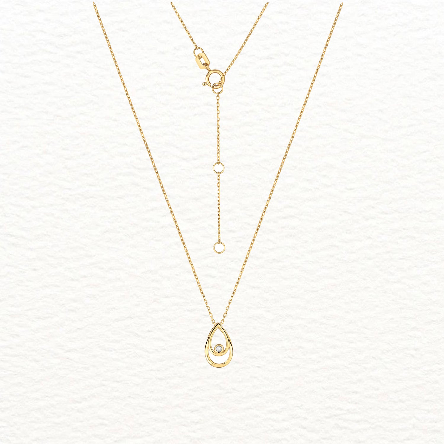 18K Gold and Diamond Nestled Teardrop Necklace