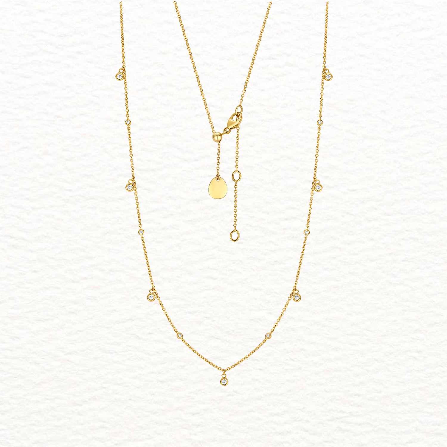 18k Gold and Diamond Station Drop Necklace