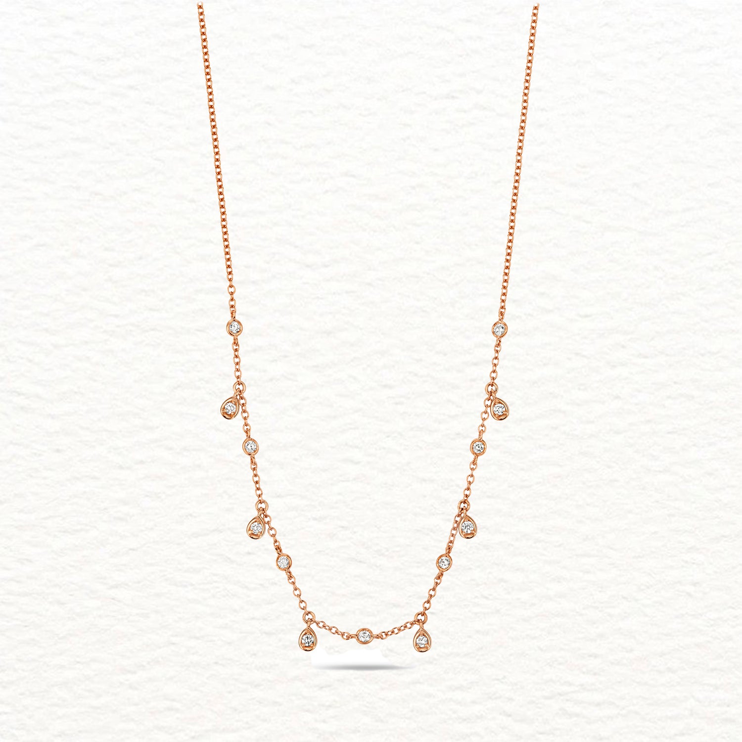 18K Gold and Diamond Rubover Station Drop Necklace