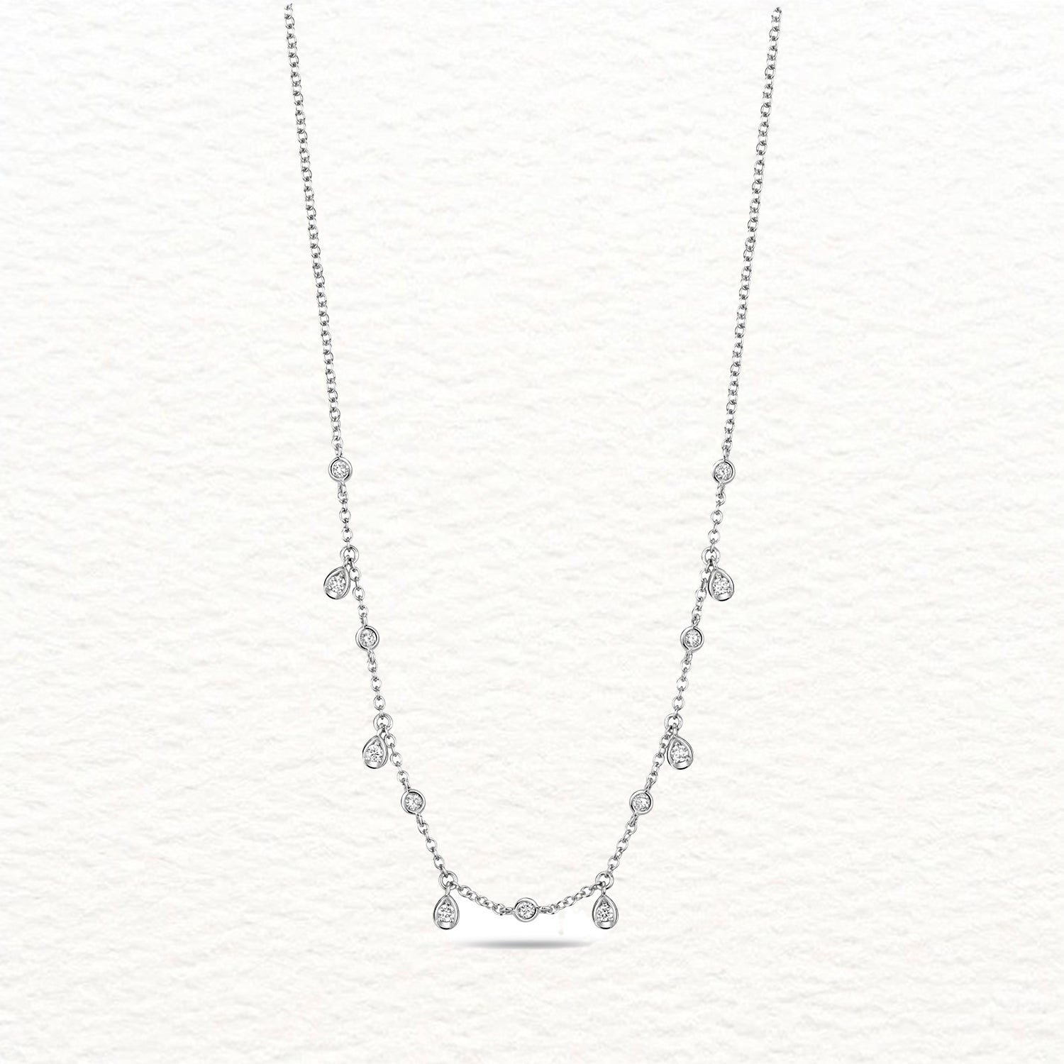 18K Gold and Diamond Rubover Station Drop Necklace