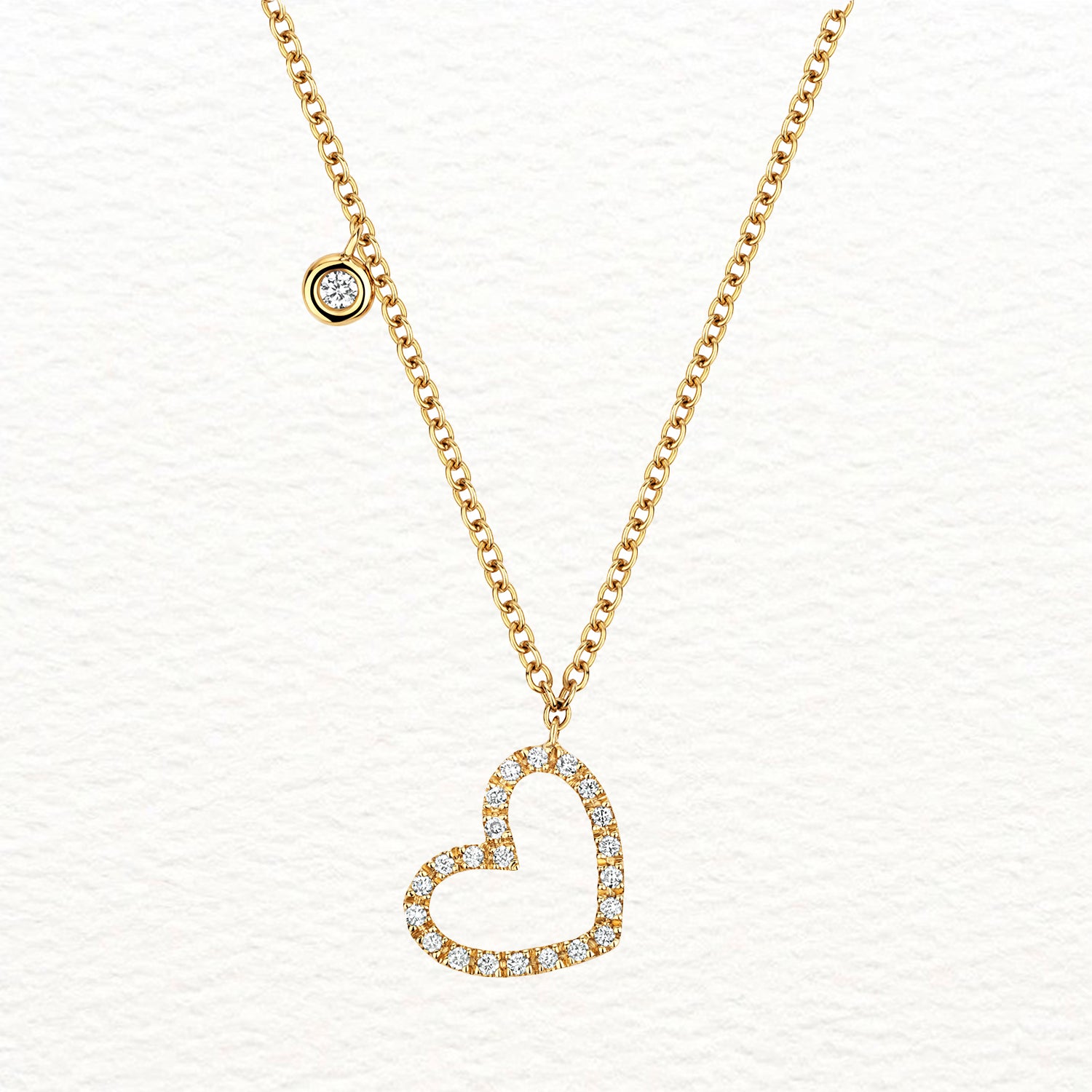 18K Gold and Diamond Dangling Heart Necklace