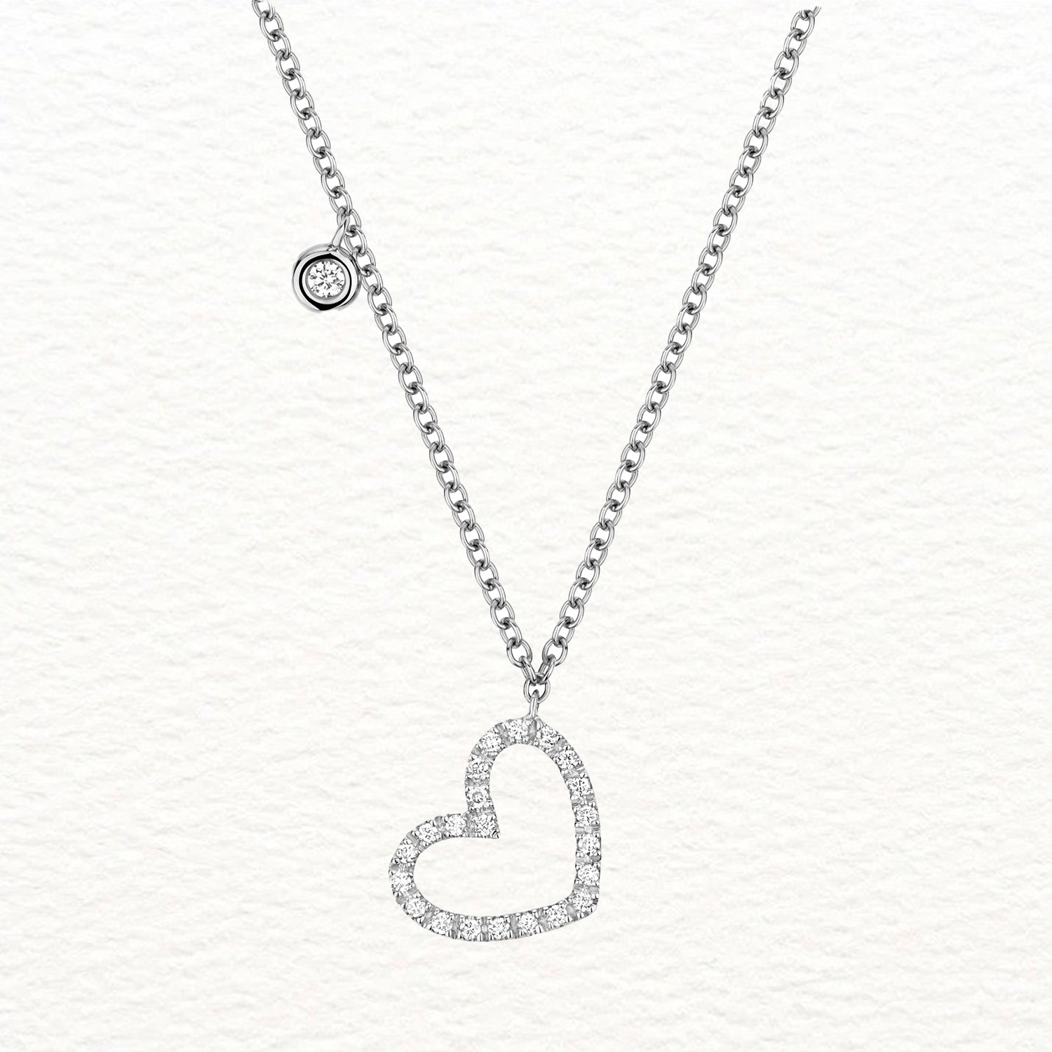 18K Gold and Diamond Dangling Heart Necklace