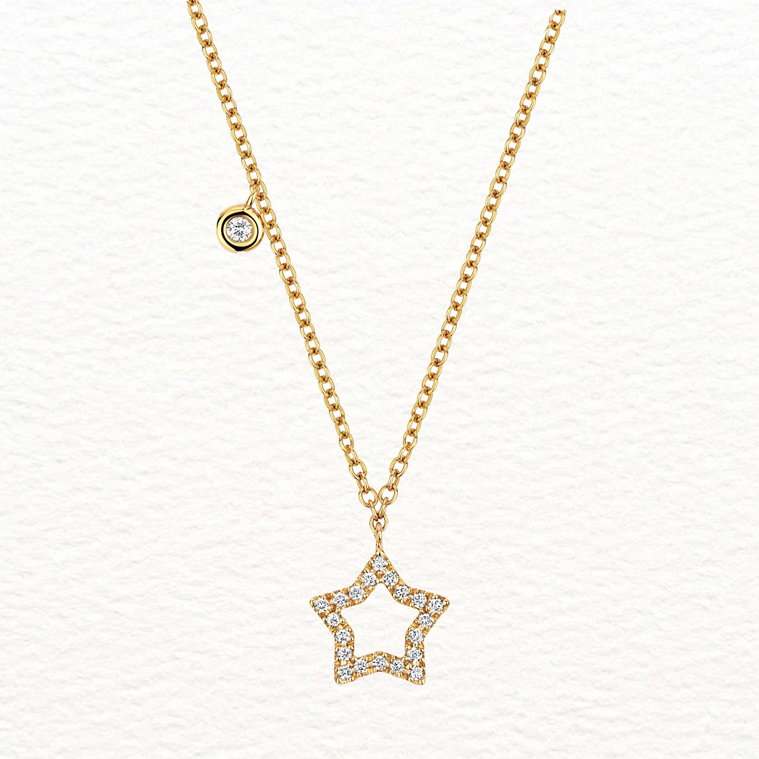 18K Gold and Diamond Dangling Star Necklace
