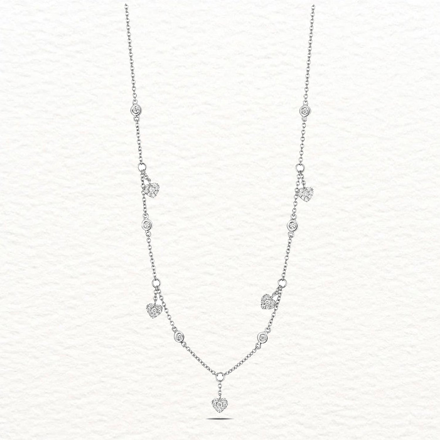 18K Gold and Diamond Station and Heart Drop Necklace