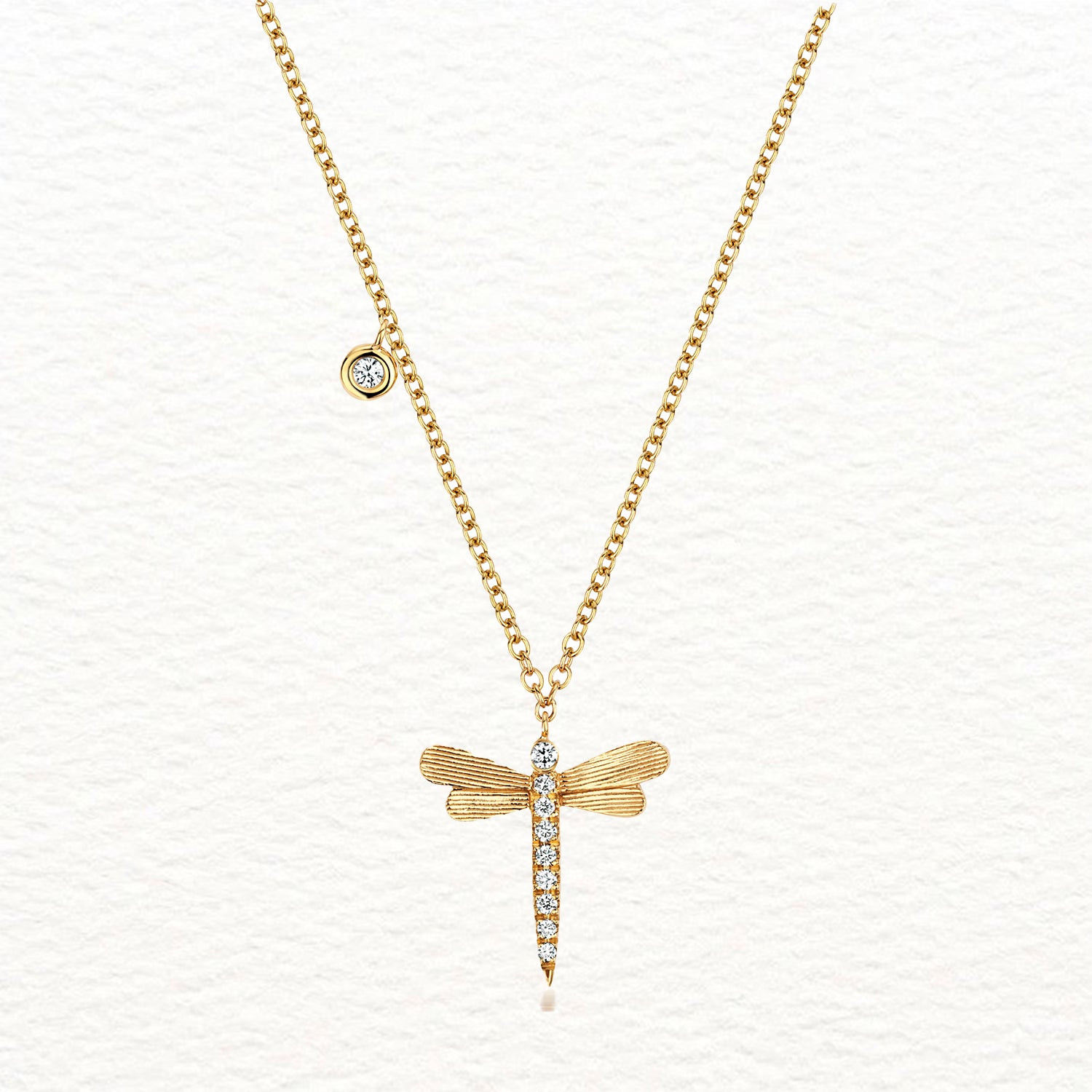 18K Gold and Diamond Dangling Dragonfly Necklace