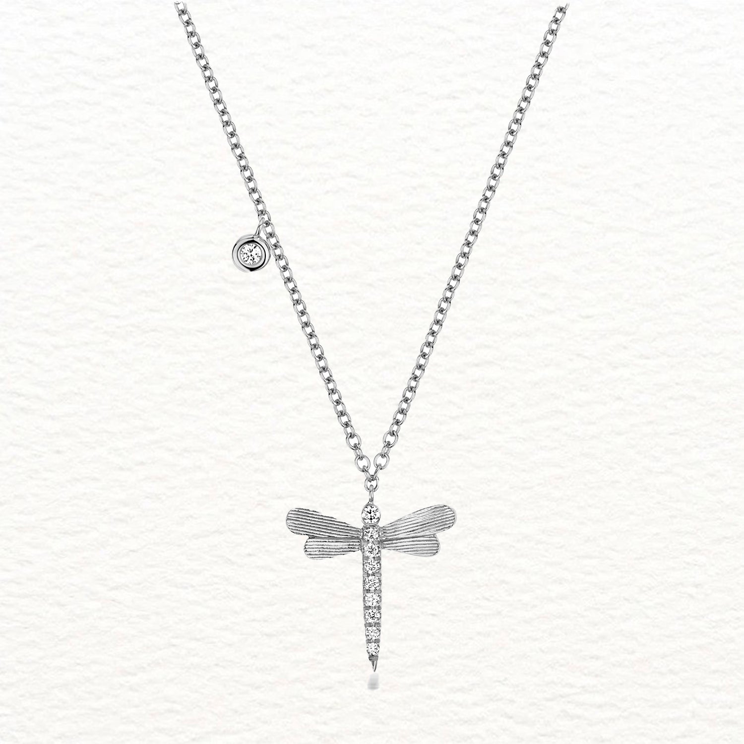 18K Gold and Diamond Dangling Dragonfly Necklace