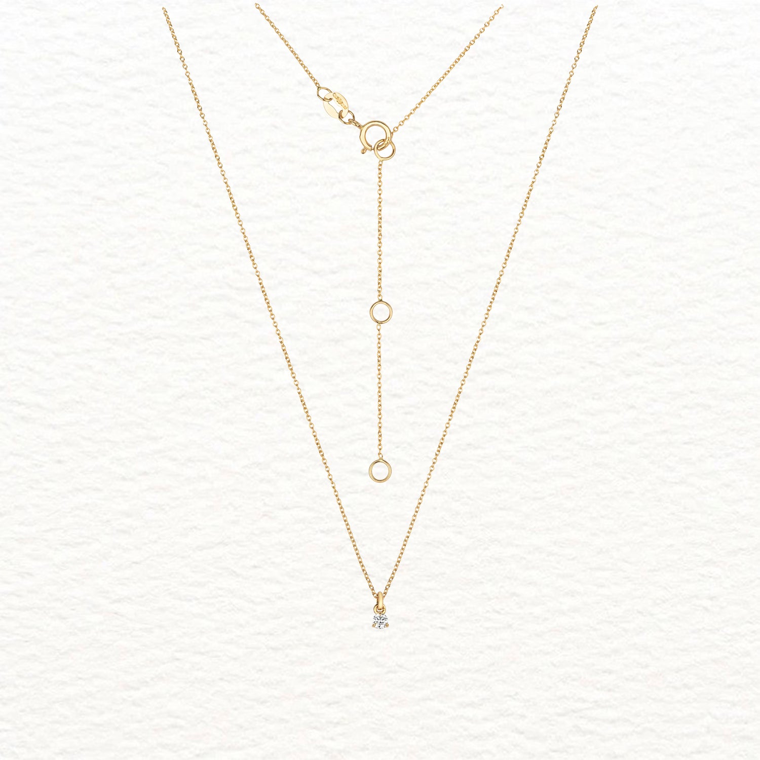 18K Gold and Solitaire 3-Claw Diamond Necklace