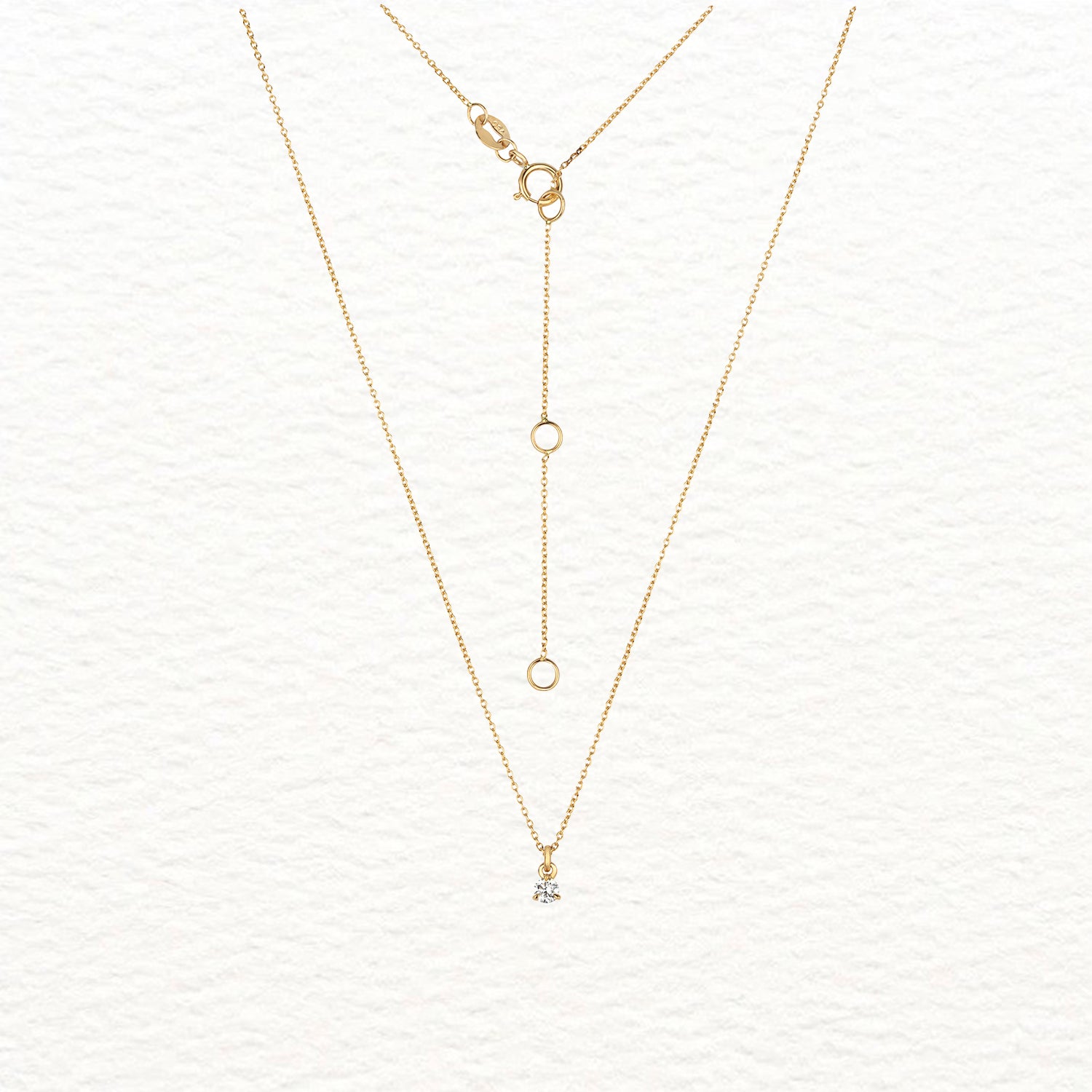 18K Gold and Solitaire 3-Claw Diamond Necklace