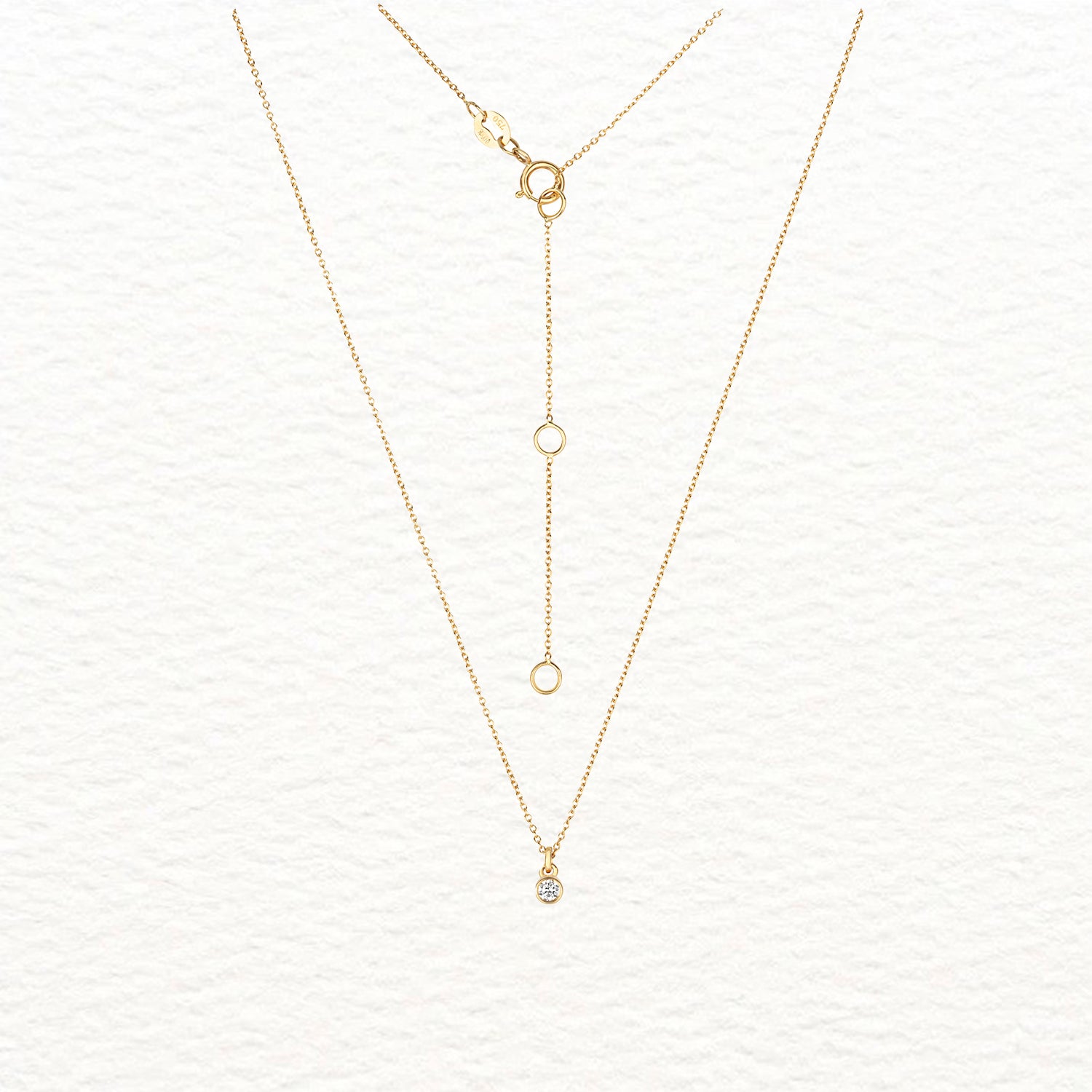 18K Gold and Solitaire Rubover Diamond Necklace