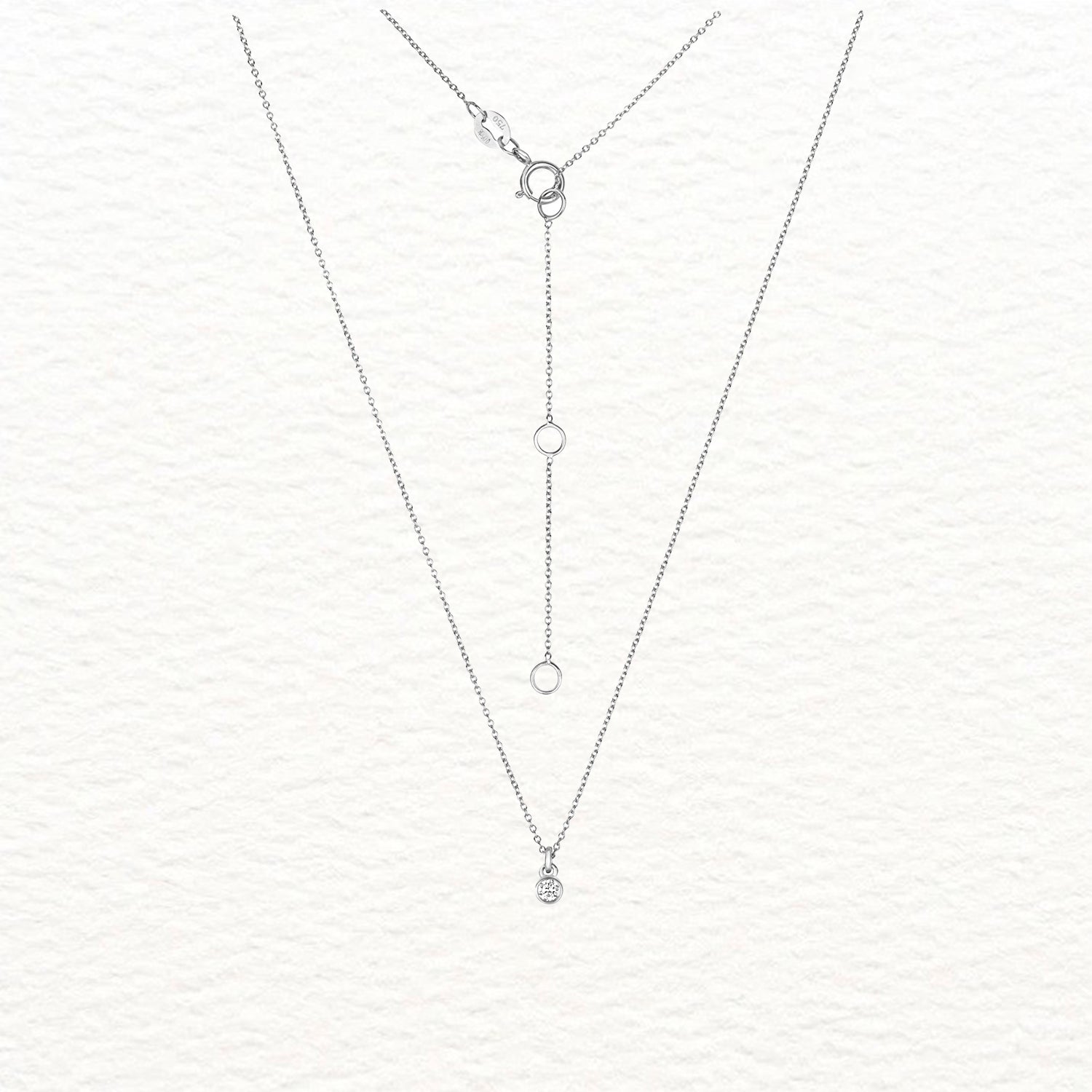 18K Gold and Solitaire Rubover Diamond Necklace