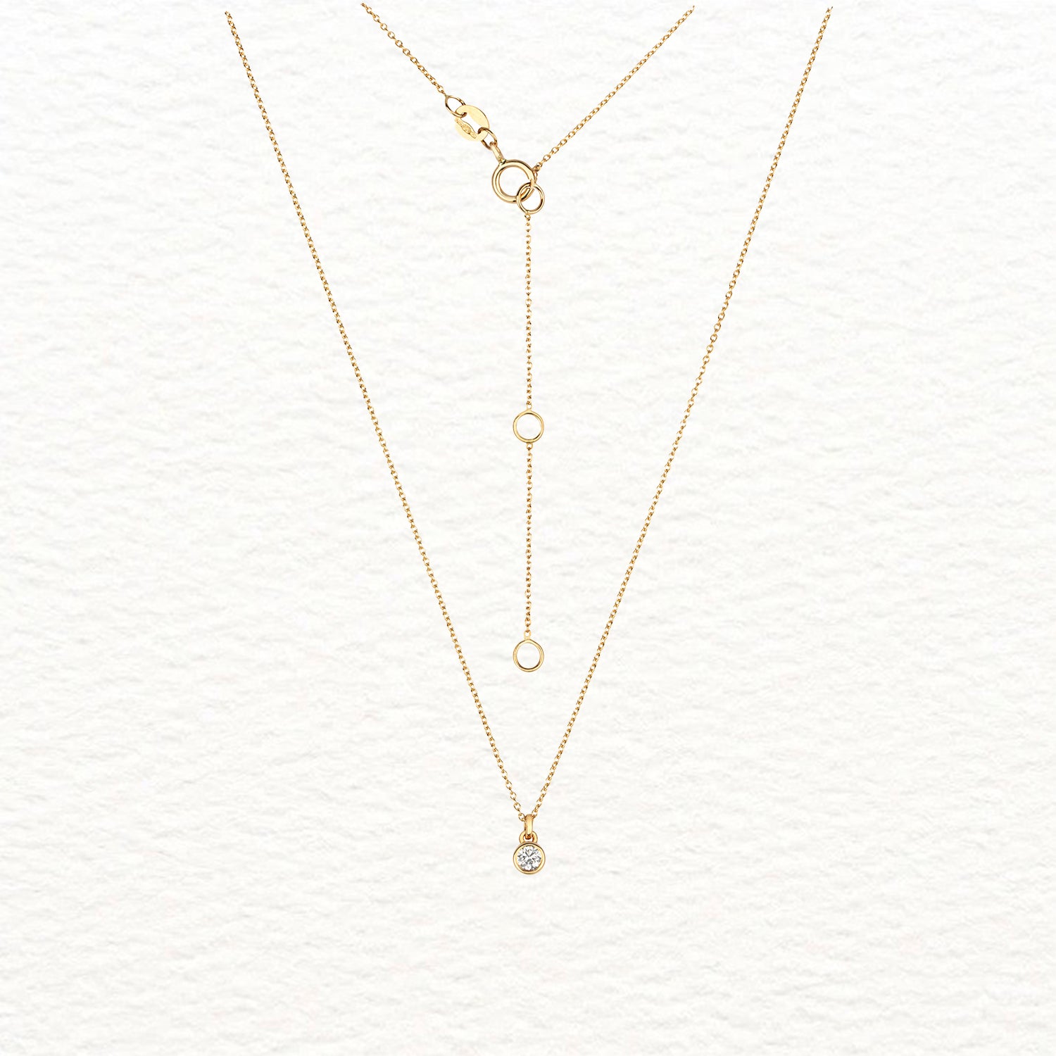 18K Gold and Solitaire Rubover Diamond Necklace