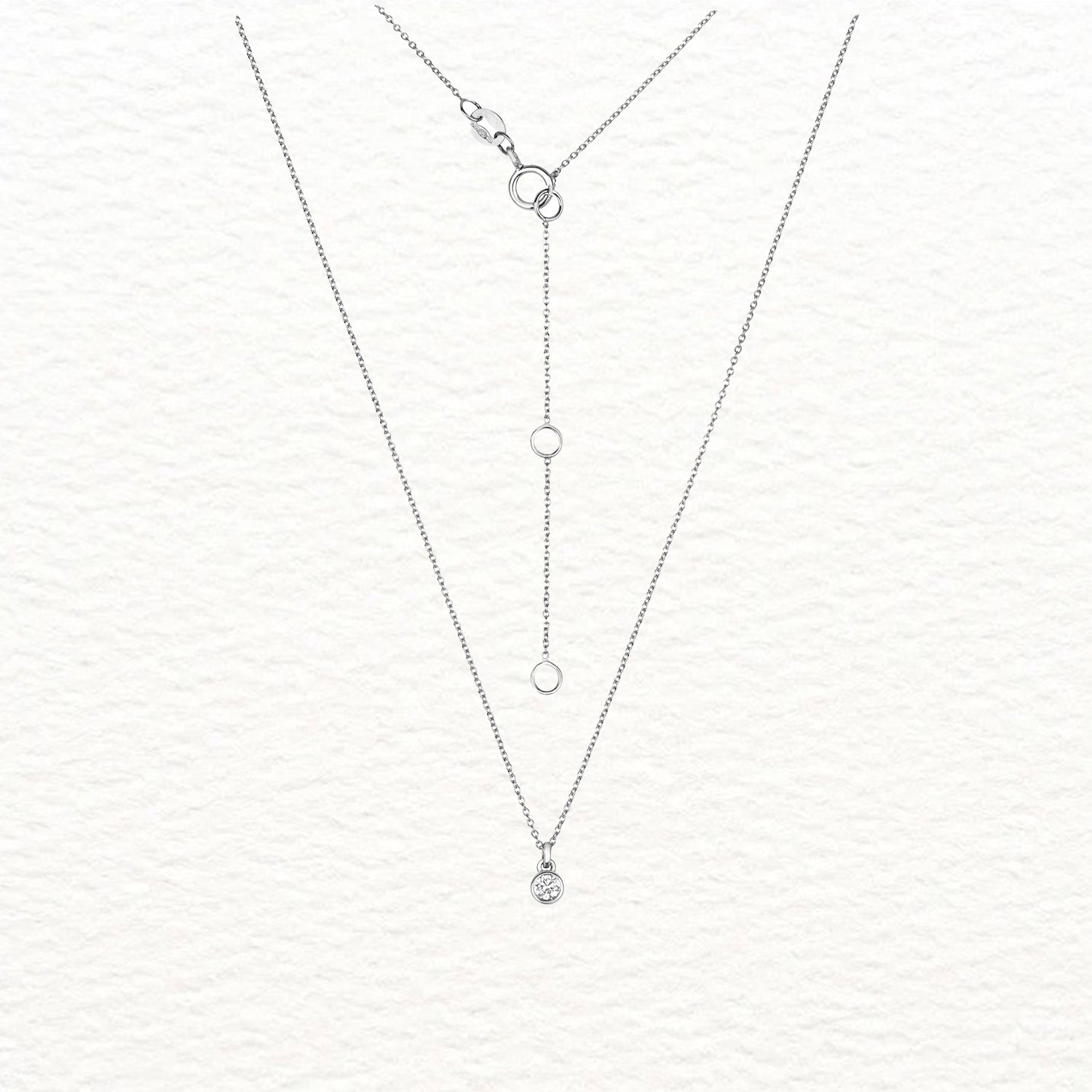 18K Gold and Solitaire Rubover Diamond Necklace