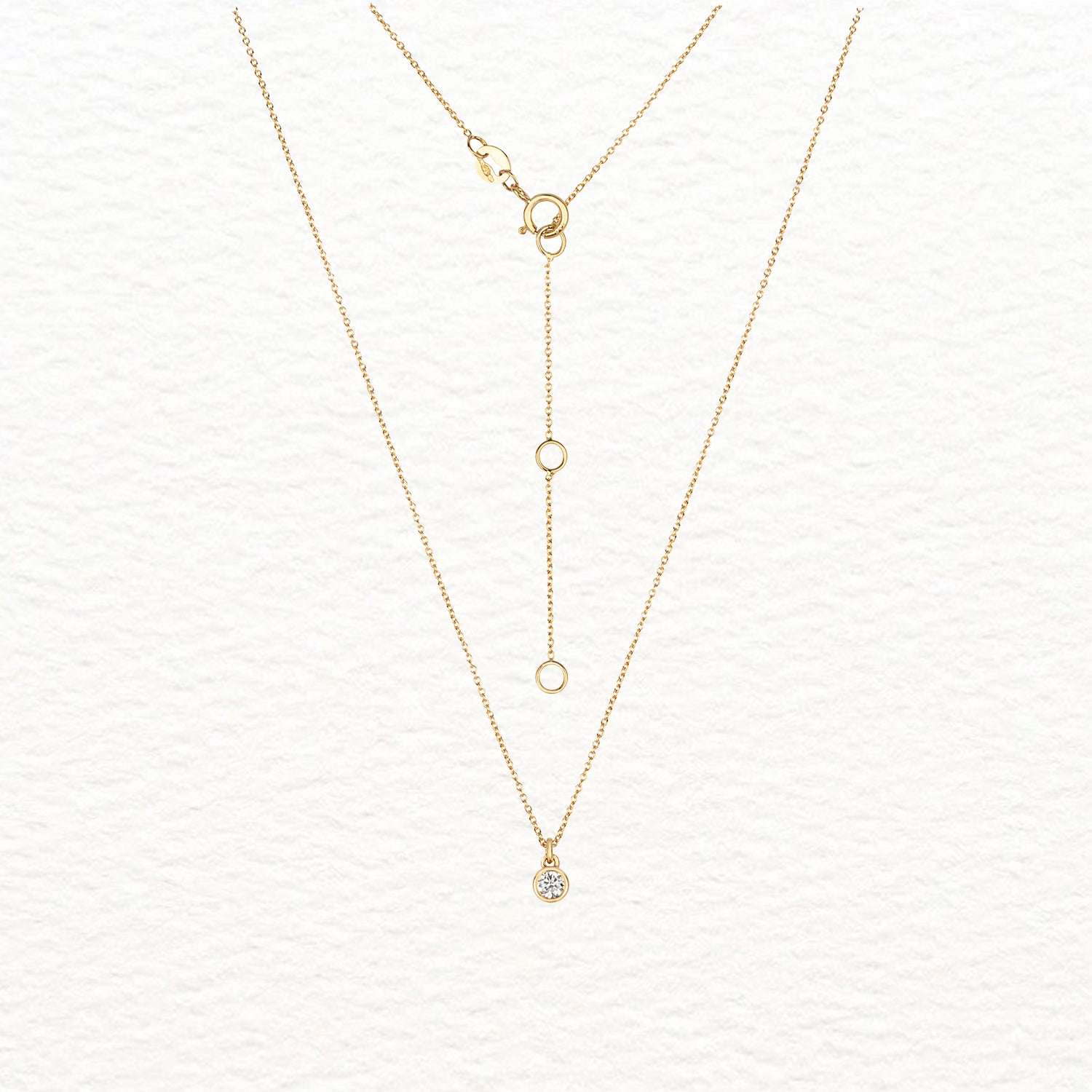 18K Gold and Solitaire Rubover Diamond Necklace