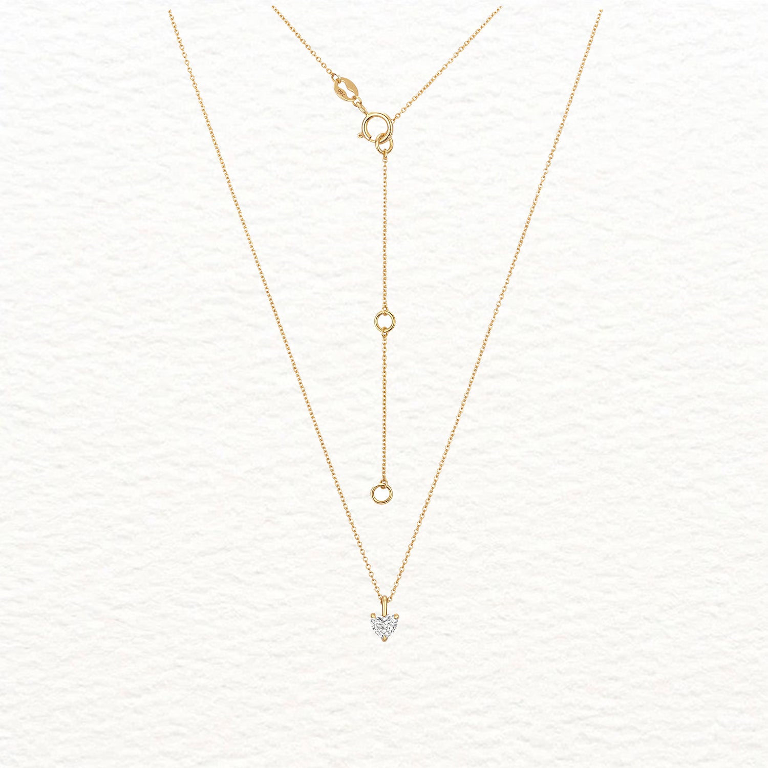 18K Gold and Solitaire Heart Diamond Necklace