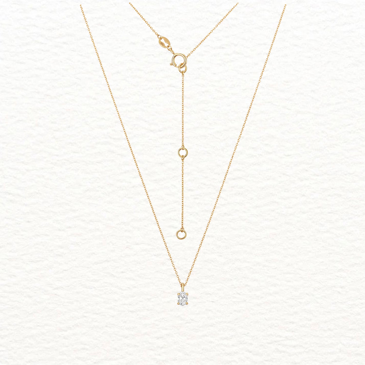 18K Gold and Diamond Oval Solitaire Necklace