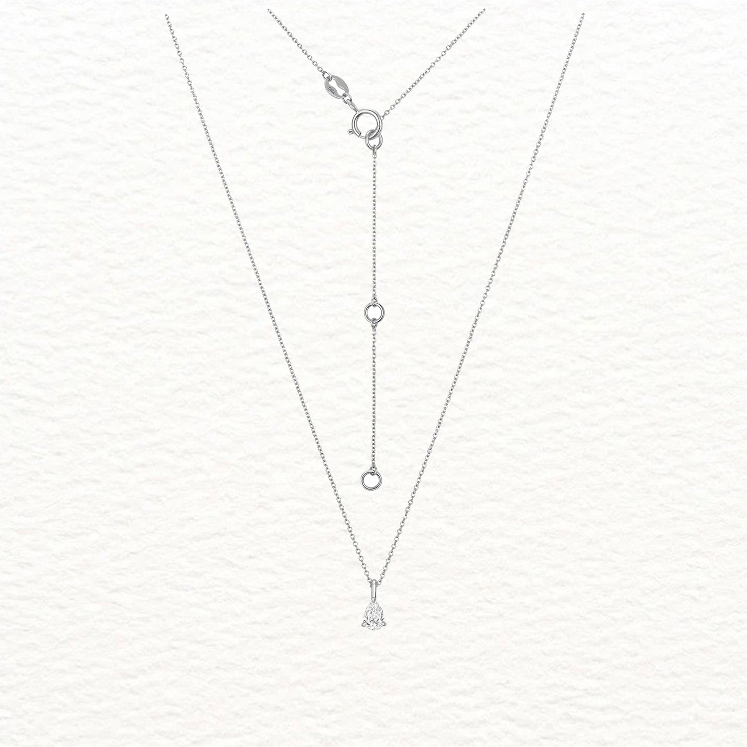 18K Gold and Diamond Pear Solitaire Necklace