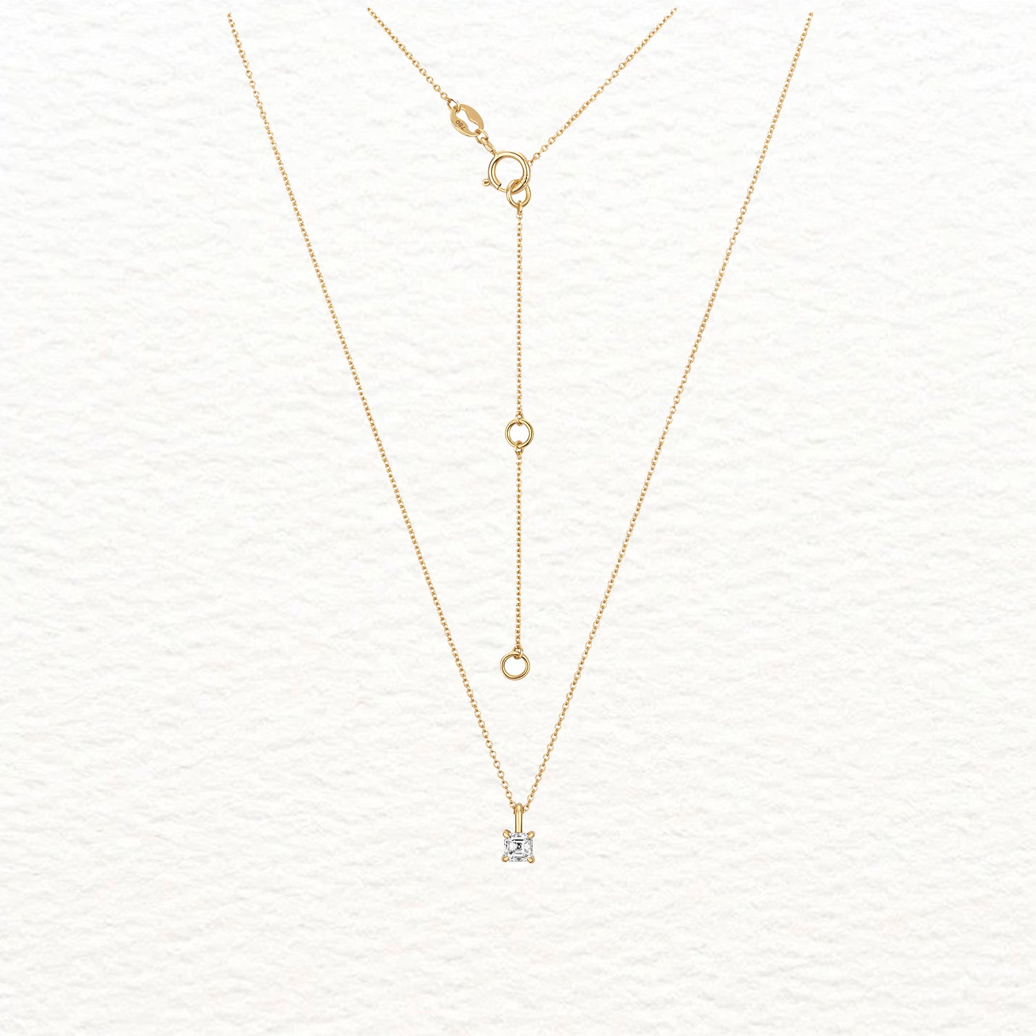 18K Gold and Diamond Asscher Solitaire Necklace