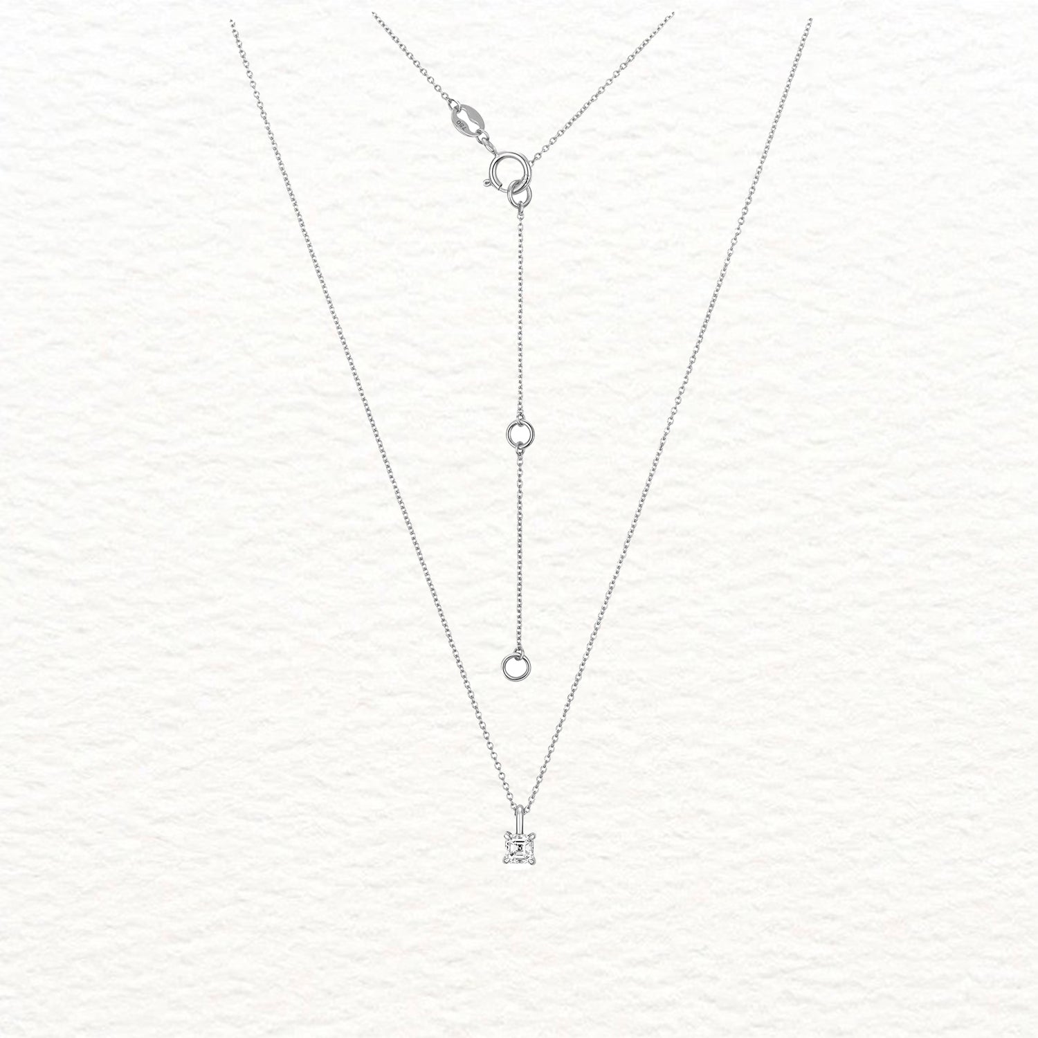 18K Gold and Diamond Asscher Solitaire Necklace